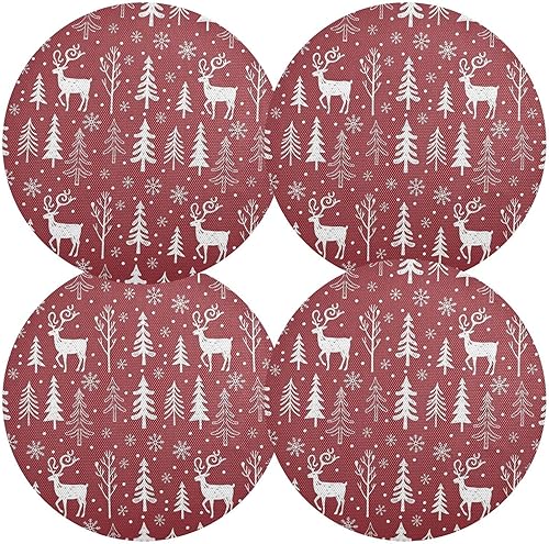 Miniatura 2 de White Deer Pine Trees Red Place Mat, Non Slip Non Slip Heat Resistant Placemats for Kitchen one sizex4