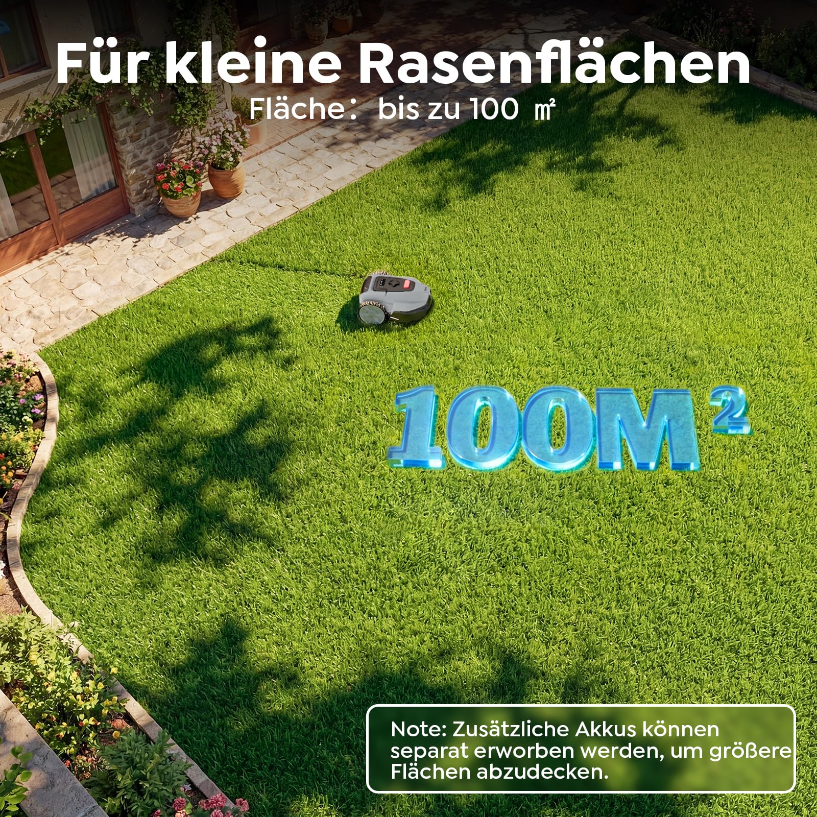 YARDCARE V3 Mähroboter ohne Begrenzungskabel, mit Vision-Navigation, 150+ Hinderniserkennung und App-Steuerung, 50 dB leise, Rasenmäher Roboter für kleine bis mittlere Gärten, inklusive Magnetstreifen