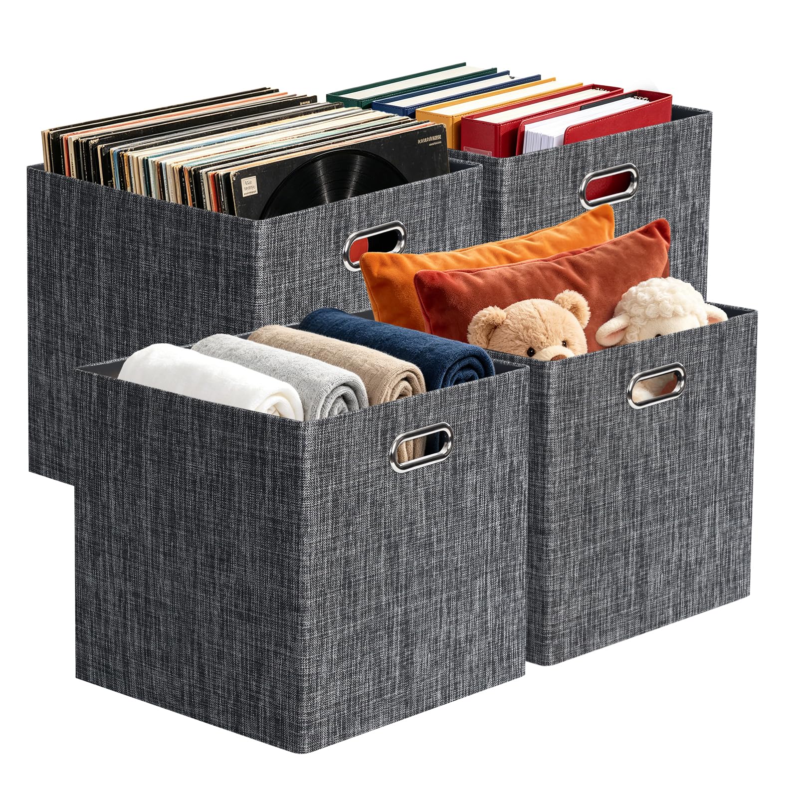 Posprica Fabric Storage Cubes,13ร13ร13 cube storage bins, Foldable Drawers Baskets Containers for Shelf Cabinet Bookcase,Thick and Heavy Duty (4pcs, Black)