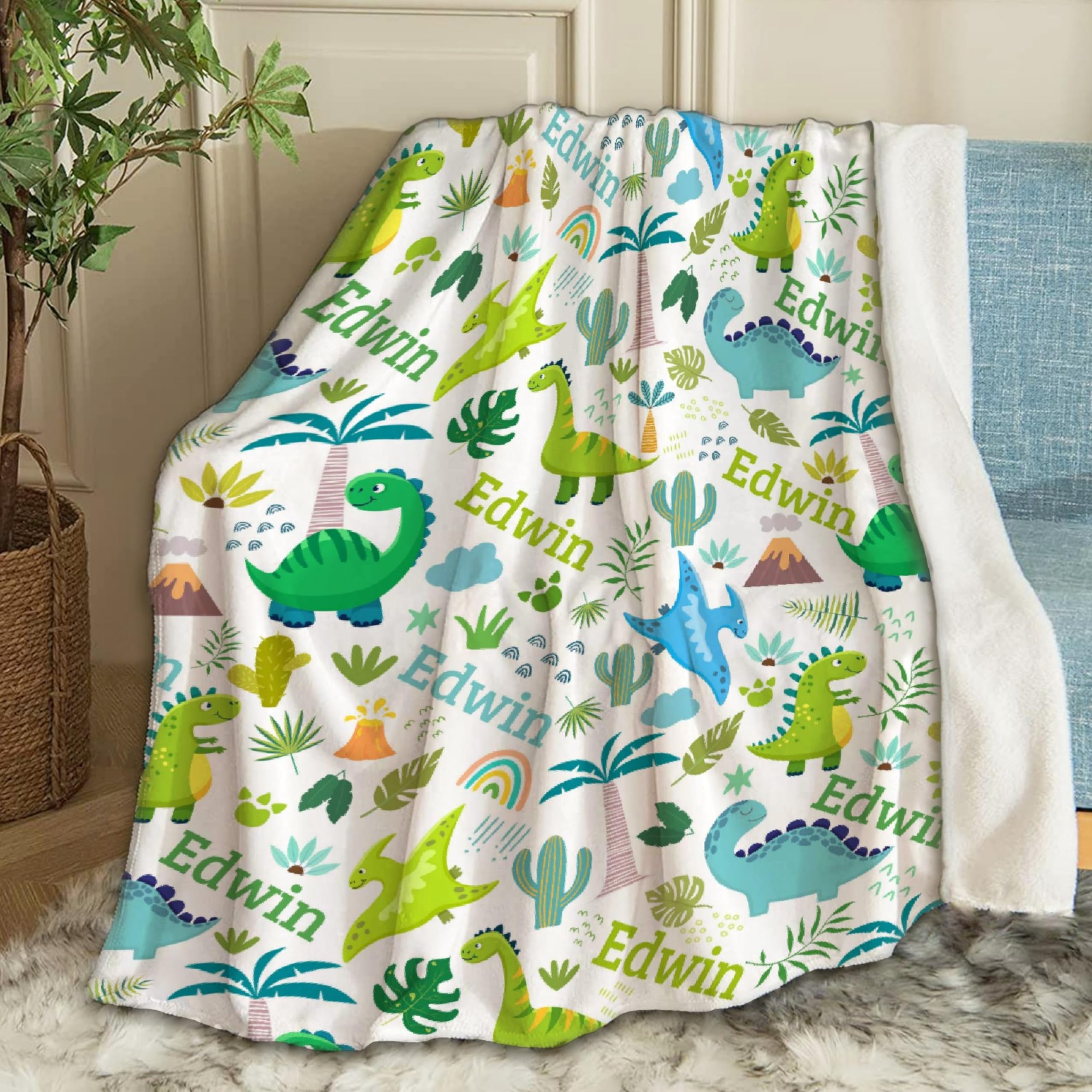 Ottoy Dinosaurs Personalized Baby Blanket Gifts Custom Dinosaurs Blanket for Girls Boy, Super Soft Blankets for Toddler Bed Nursery Decor 40