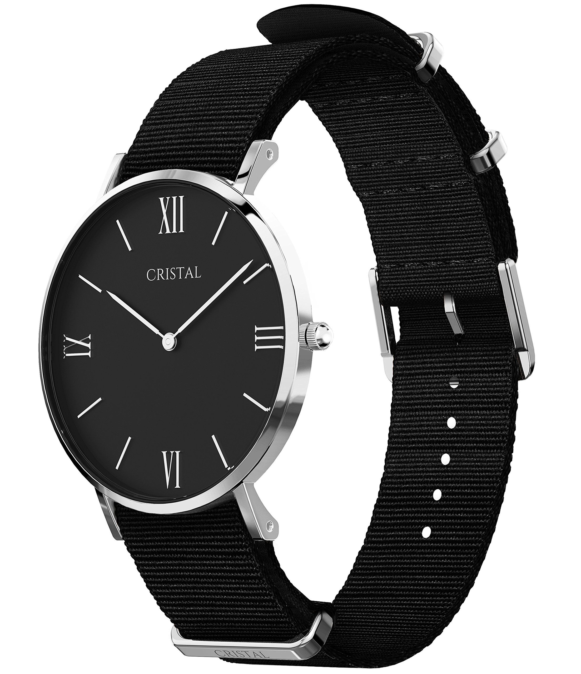 Cristal - Reloj de plata con pulsera de nailon, unisex