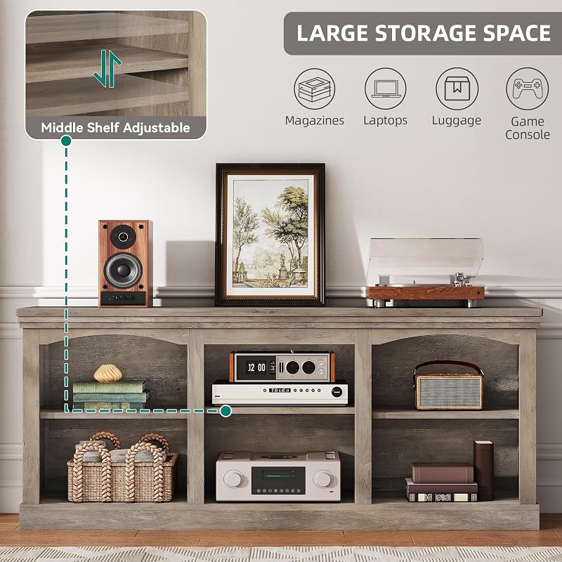 YITAHOME Farmhouse Arched TV Stand for Up to 80 Inch TVs, Weathered Grey image 4