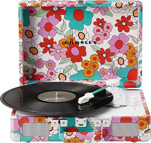 Miniatura 1 de Crosley CR8005F-GF Cruiser Plus - Tocadiscos de vinilo vintage de 3 velocidades con Bluetooth y maleta con altavoces integrados, diseño floral