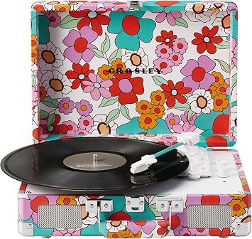 Crosley CR8005F-GF Cruiser Plus Vintage 3-Speed Bluetooth in/Out Suitcase Vinyl Record Player Turntable with Built-in Speakers, Groovy Floral