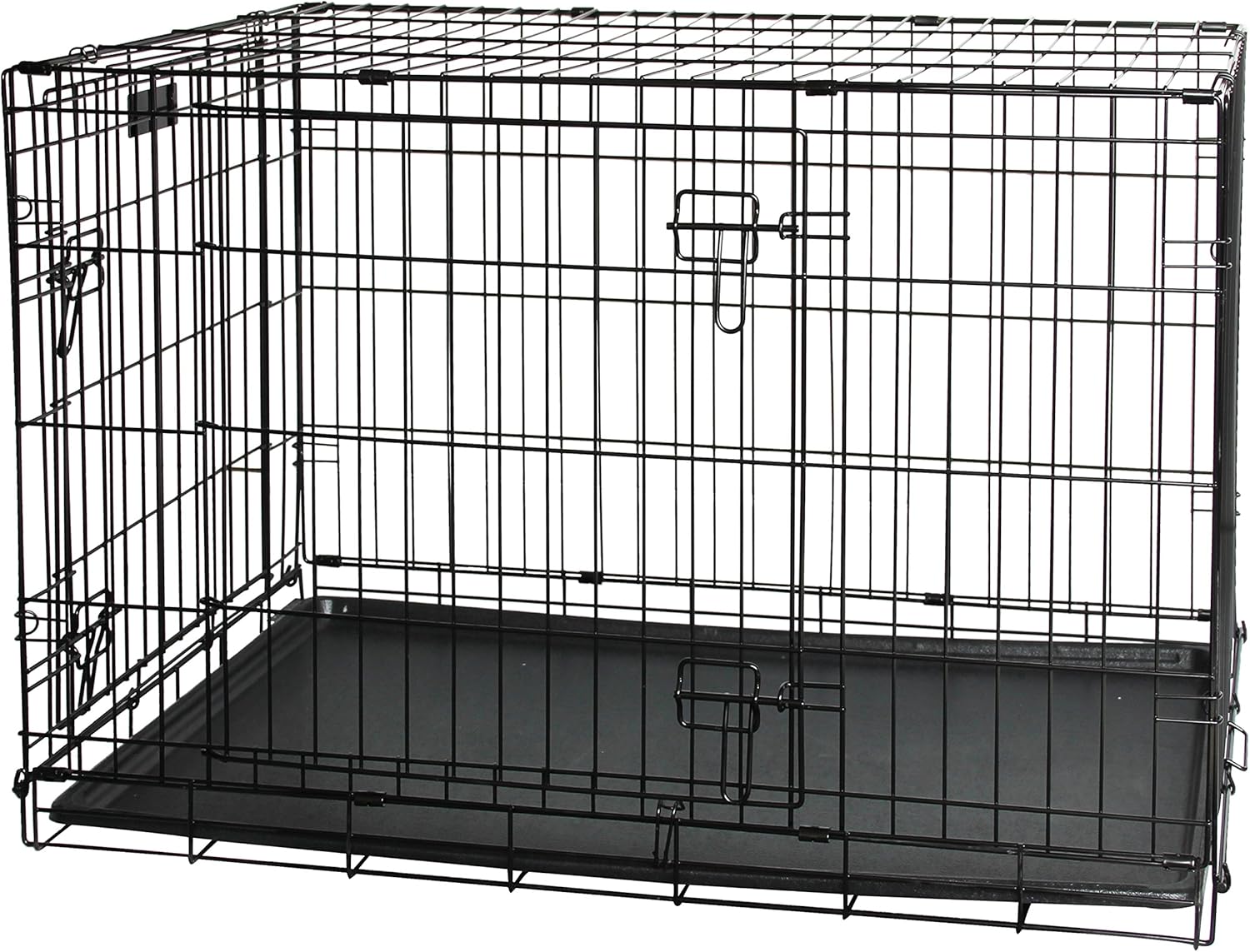 Assembled Pawise Dog Crate with a golden retriever lying next to it