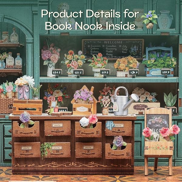 Fsolis Book Nook Kit & Casa delle bambole fai da te per adolescenti e adulti, kit di montaggio puzzle 3D, libreria creativa e decorazione della stanza, per compleanni, vacanze (Blossom Florists) - 4
