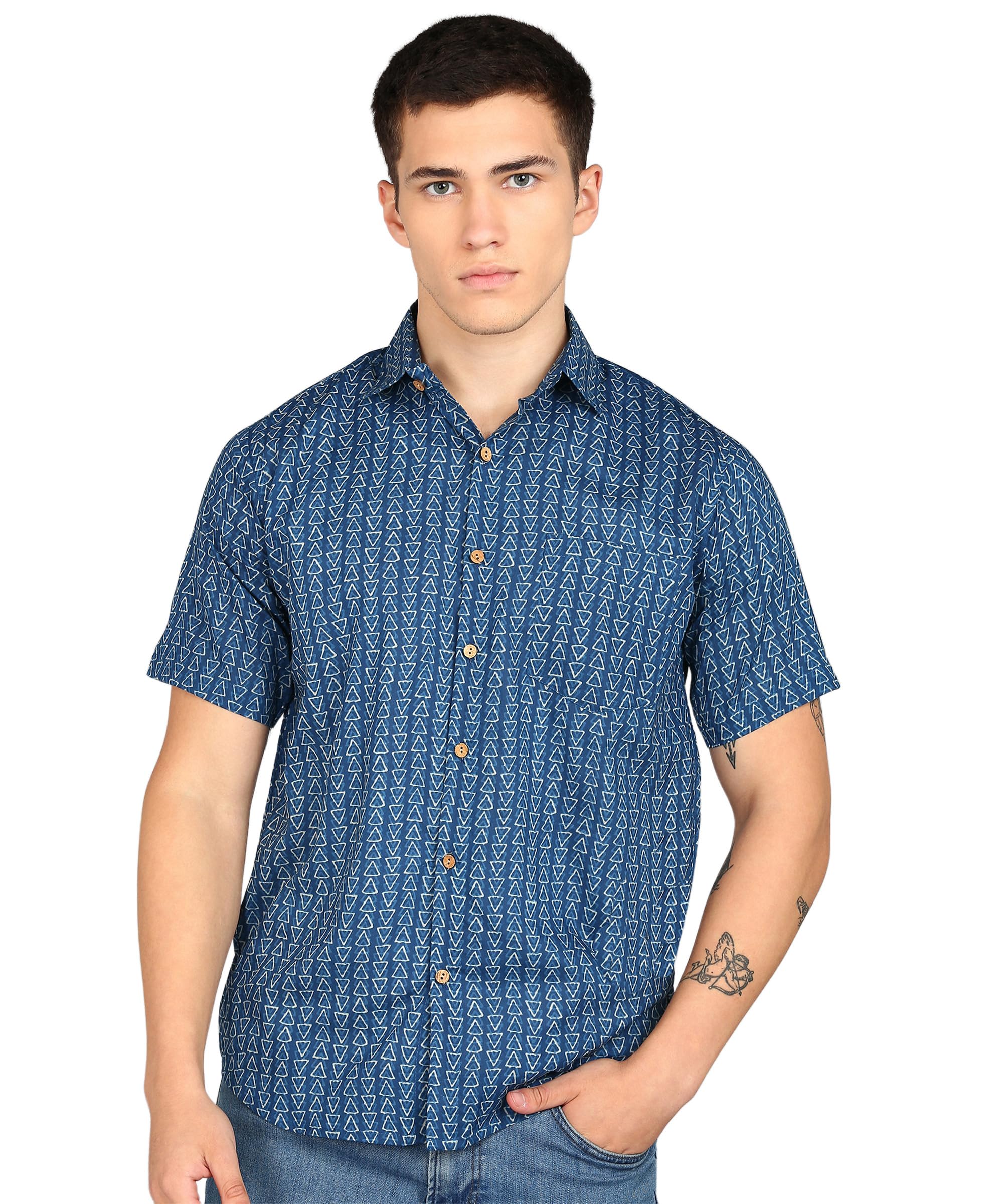 Anouk Cotton Hand Block Printed Half Sleeves Summer Shirt for Men in multi