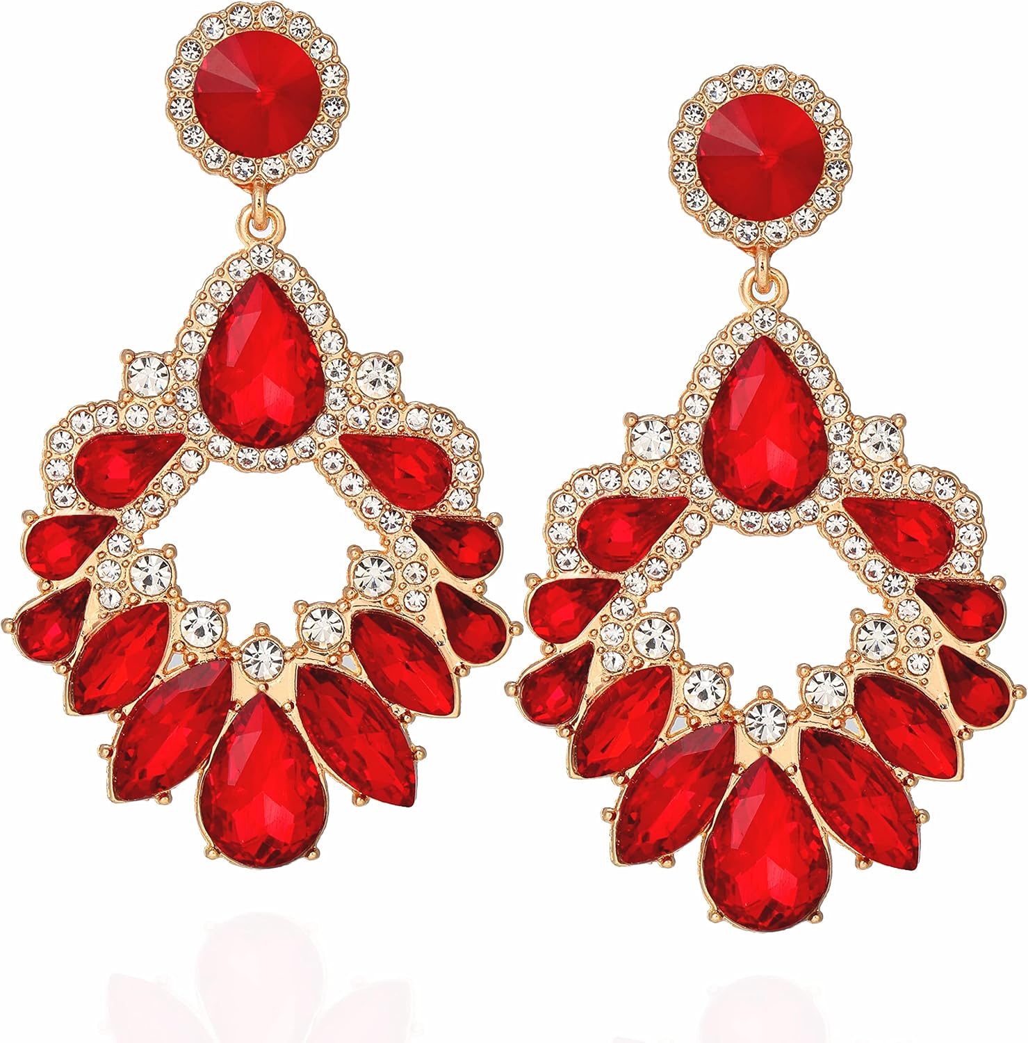 Fashion Rhinestone Statement Drop Dangle Earrings Large Colorful Crystal Chandelier Earrings for Women Bridal Wedding Party Prom
