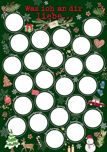 Was ich an dir liebe – Der Rubbel-Adventskalender: Gestalte deinen Adventskalender mit 24 persönlichen Botschaften zum Freirubbeln. Liebeserklärung zum Ausfüllen und Verschenken