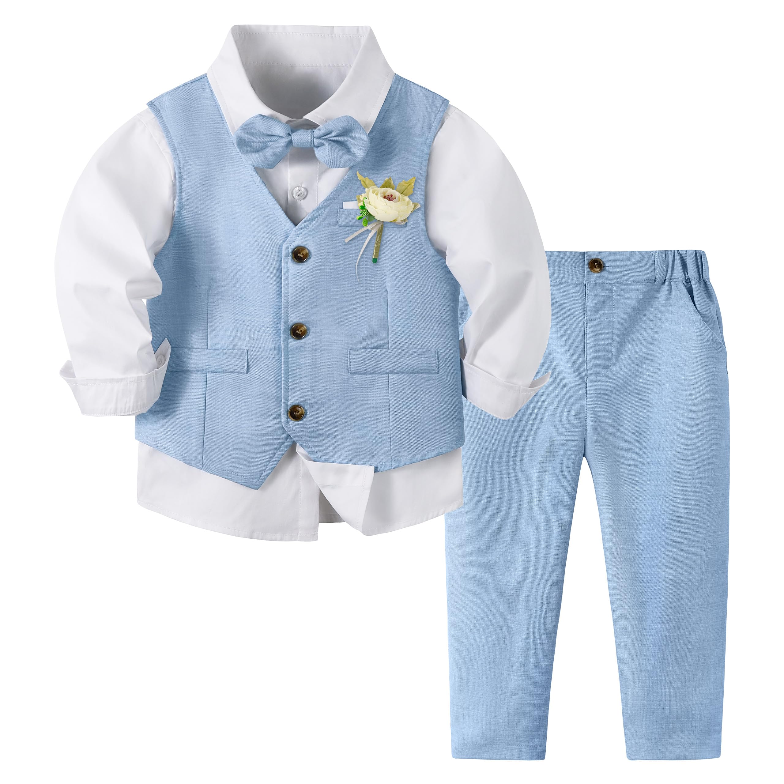Volunboy Trajes para Bebé Niños de Boda Ceremonia Fiesta, Conjunto de Chaleco, Camisa, Pajarita, Pantalón 4 Piezas
