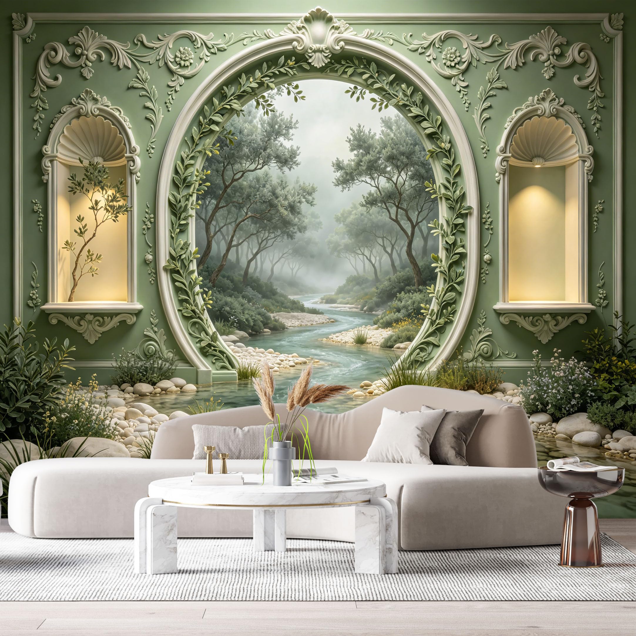 Custom Size Wall Murals Neoclassical Archway River Stream 3D Trompe L'Oeil SelfAdhesiveWall Fabric Removable Wallpaper Wall Decor for Living Room Bedroom Bathroom