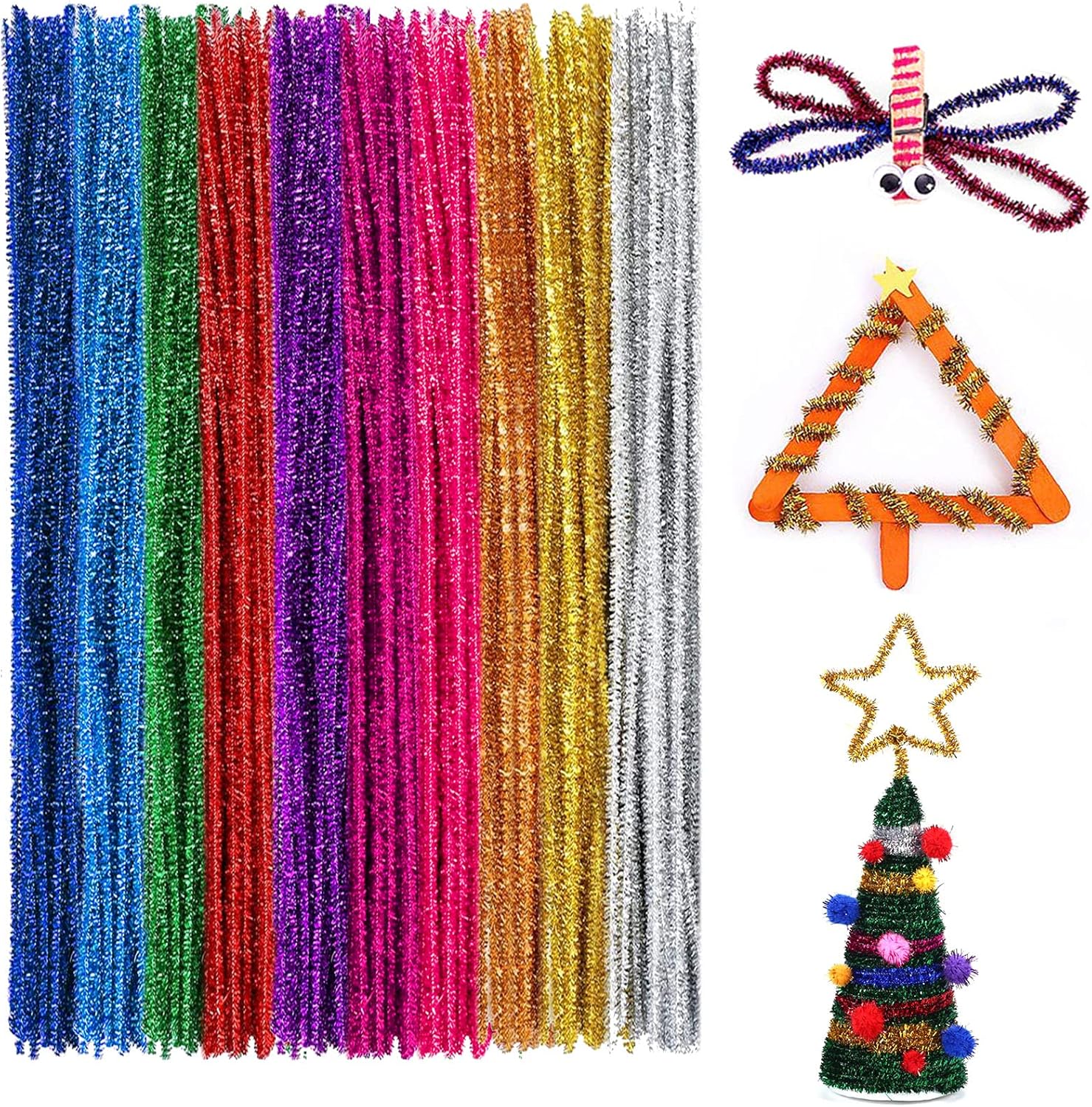 Anvin Pipe Cleaners 100 Pcs 10 Colors Chenille Stems for DIY Crafts Decorations Creative School Projects (6 mm x 12 Inch, Bling-Bling Colors) : Arts, Crafts & Sewing