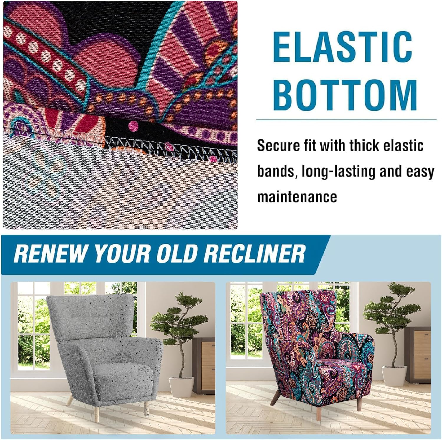 NILUOH Armchair Slipcover 1-Piece Stretch Velvet Wing Back Chair Sofa Slipcover Soft Arm Chair Cover Furniture Protector Covers for Living Room