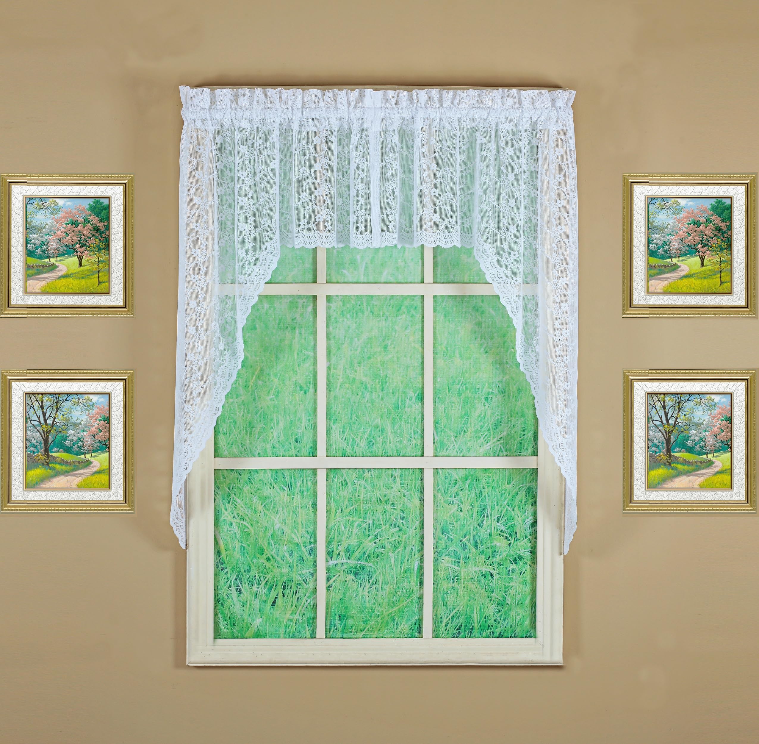 Today's Curtain, Priscilla Lace Bridal Swag 38", White, 60" W x 38" L