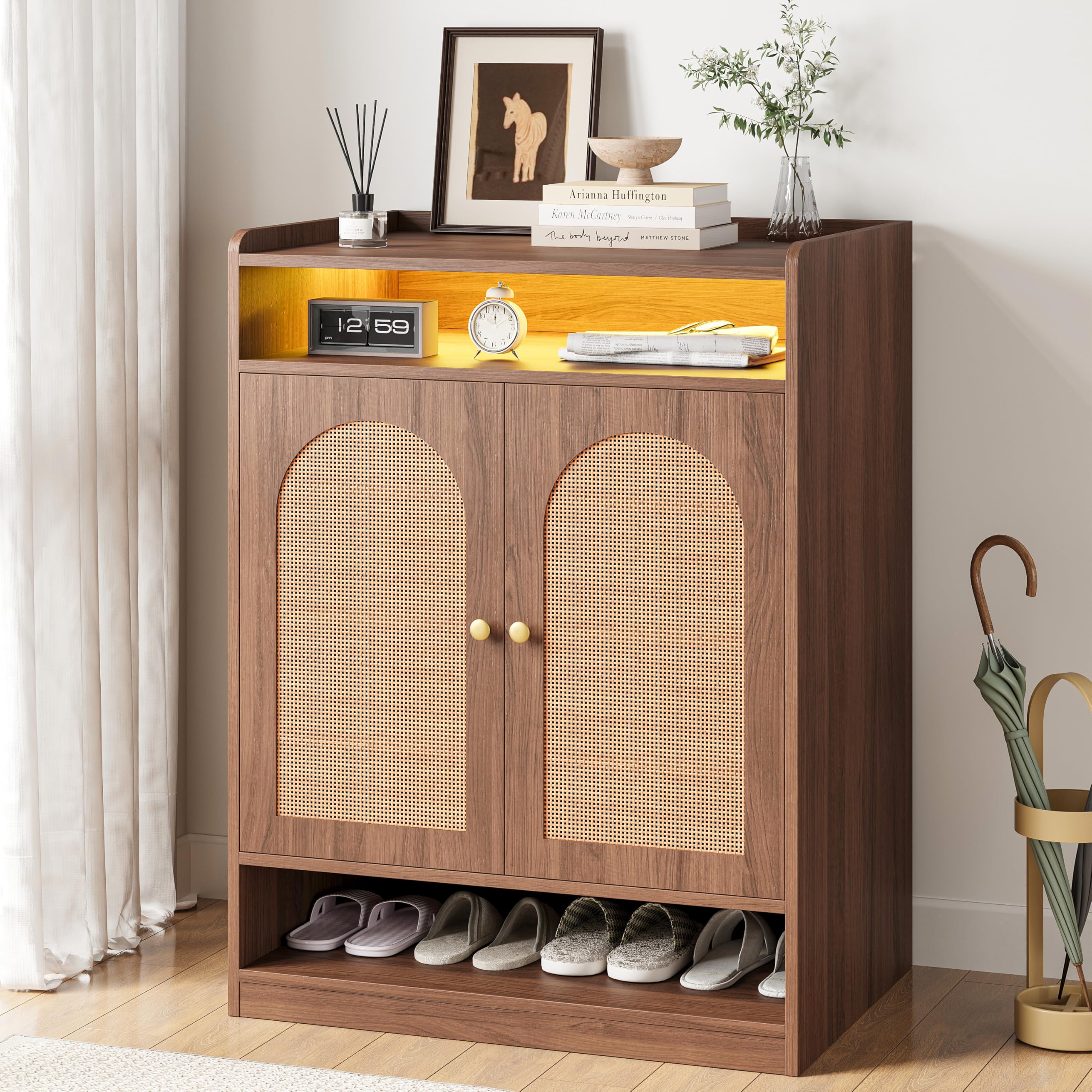 Amazon.com: LIKIMIO Rattan Shoe Storage Cabinet with LED Light, 24