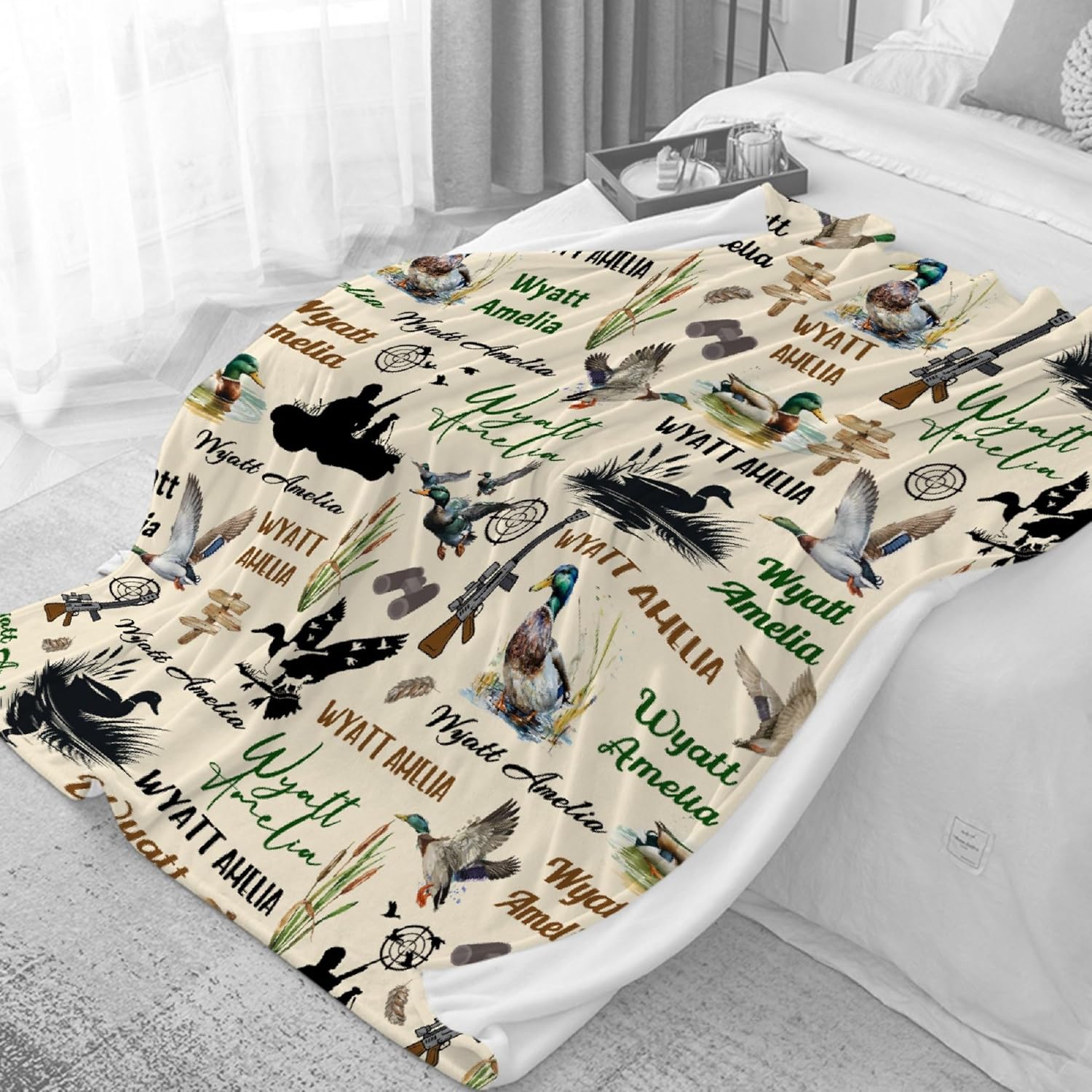 Personalized Mallard Duck Blanket - Customized Hunting Name for Boy Girl, Waterfowl Baby Receiving Blanket, Hunter Wildlife Gift 60"x80"