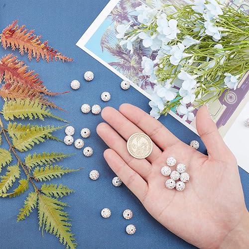 Miniatura 6 de Pandahall - Bolas de arcilla de 10 mm, tipo discoteca con 100 unidades, cuentas de polímero de arcilla con diamantes de imitación, creaciones