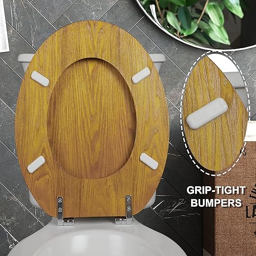 Miniatura 5 de Angel Shield - Asiento de inodoro de chapa de madera natural con bisagras de metal, fácil de limpiar, antiarañazos, estándar americano