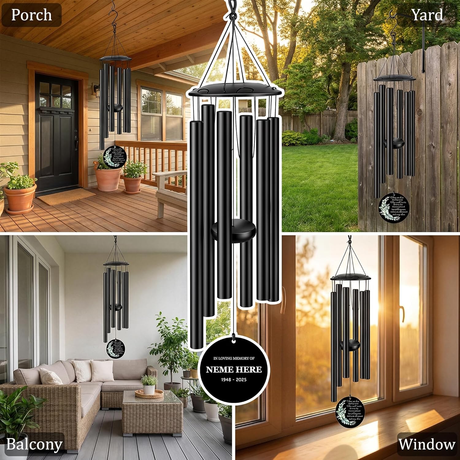 Memorial Wind Chimes for Outside - Personalized Wind Chimes for Loss of Loved One Sympathy Windchimes Outdoors Custom Memorial Gifts for Sympathy Bereavement Remember Gift for Loved Ones