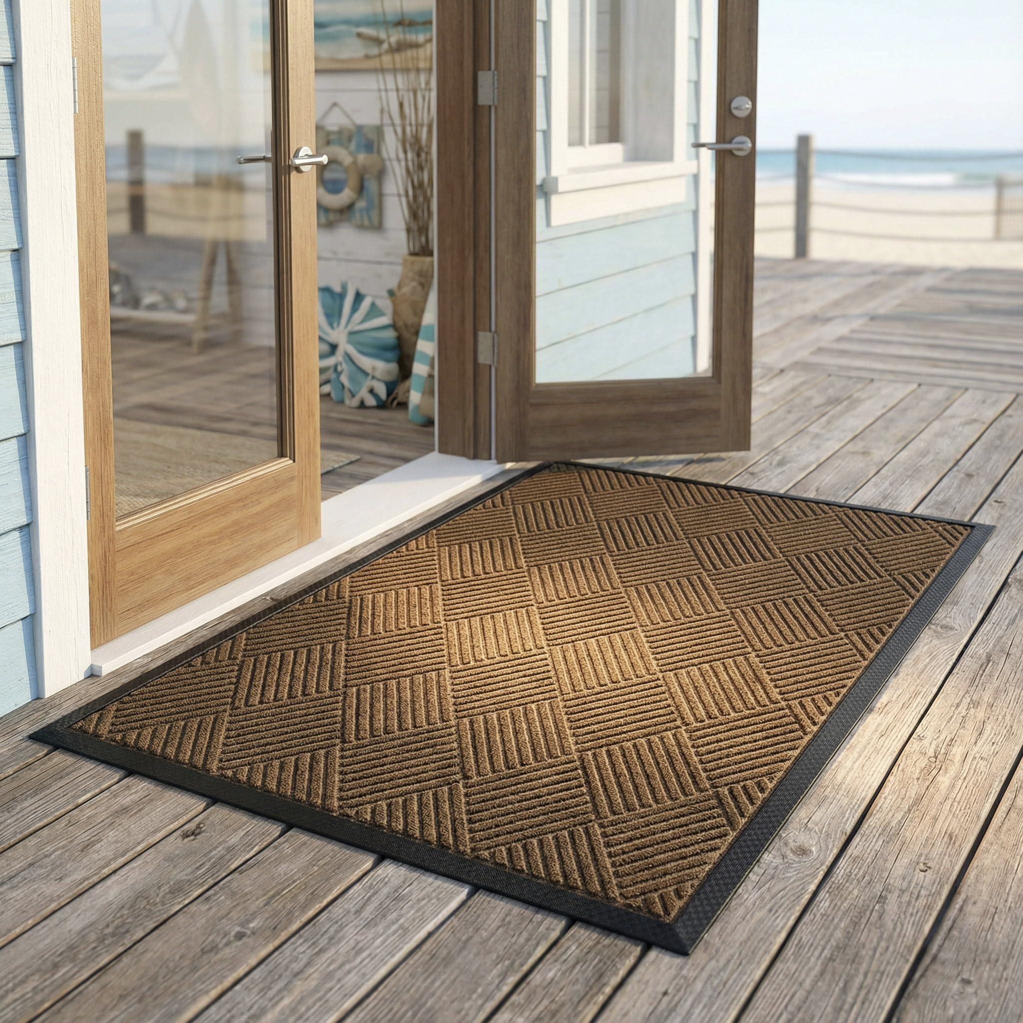 Ecomills Diamond Entrance Door Mat (3' x 4', Brown) - Low Clearance, Water Absorbent Dirt Trapper Entryway Mat with Non Slip Rubber Backing