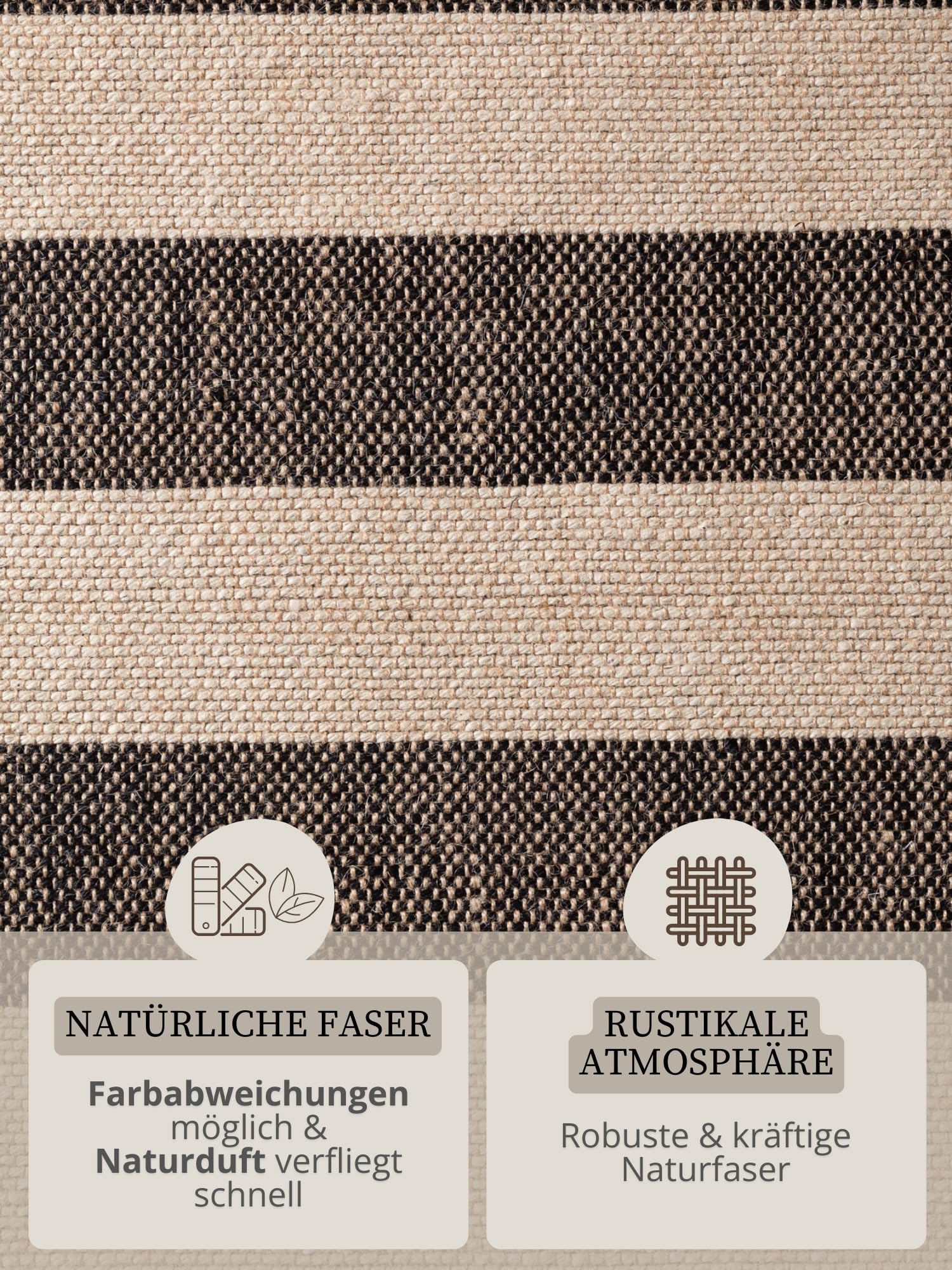 Hanse Home Playa Juteteppich - Natur Wohnzimmerteppich, Jute, Handgewebt, Gestreift, Fransen, Robust & Pflegeleicht, Naturfaser Teppich für Wohnzimmer, Schlafzimmer - Natur Weiß Schwarz, 200x300cm