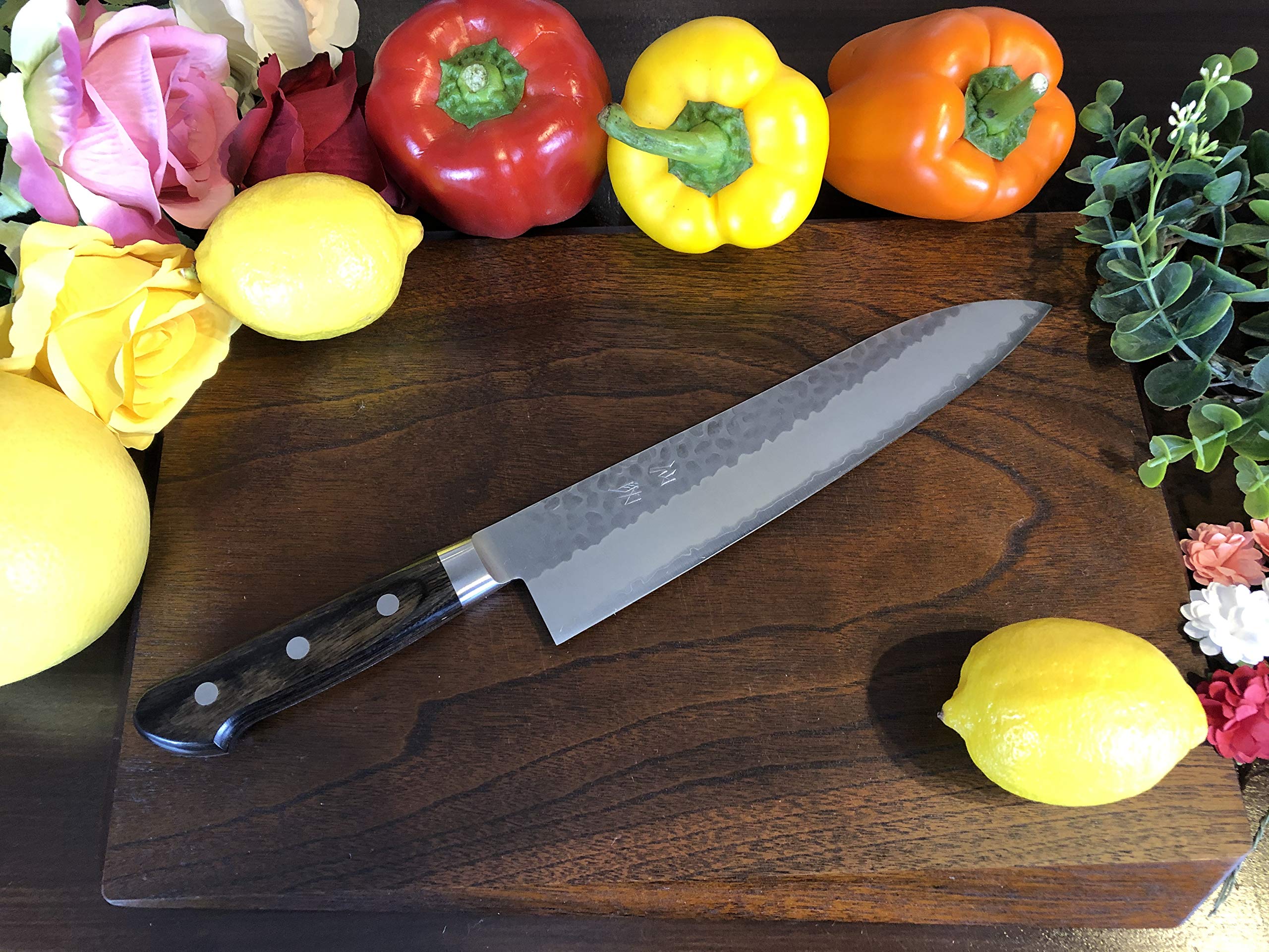 仙助 牛刀 包丁 越前打刃物 青紙スーパー 210mm 鎚目 こげ茶合板