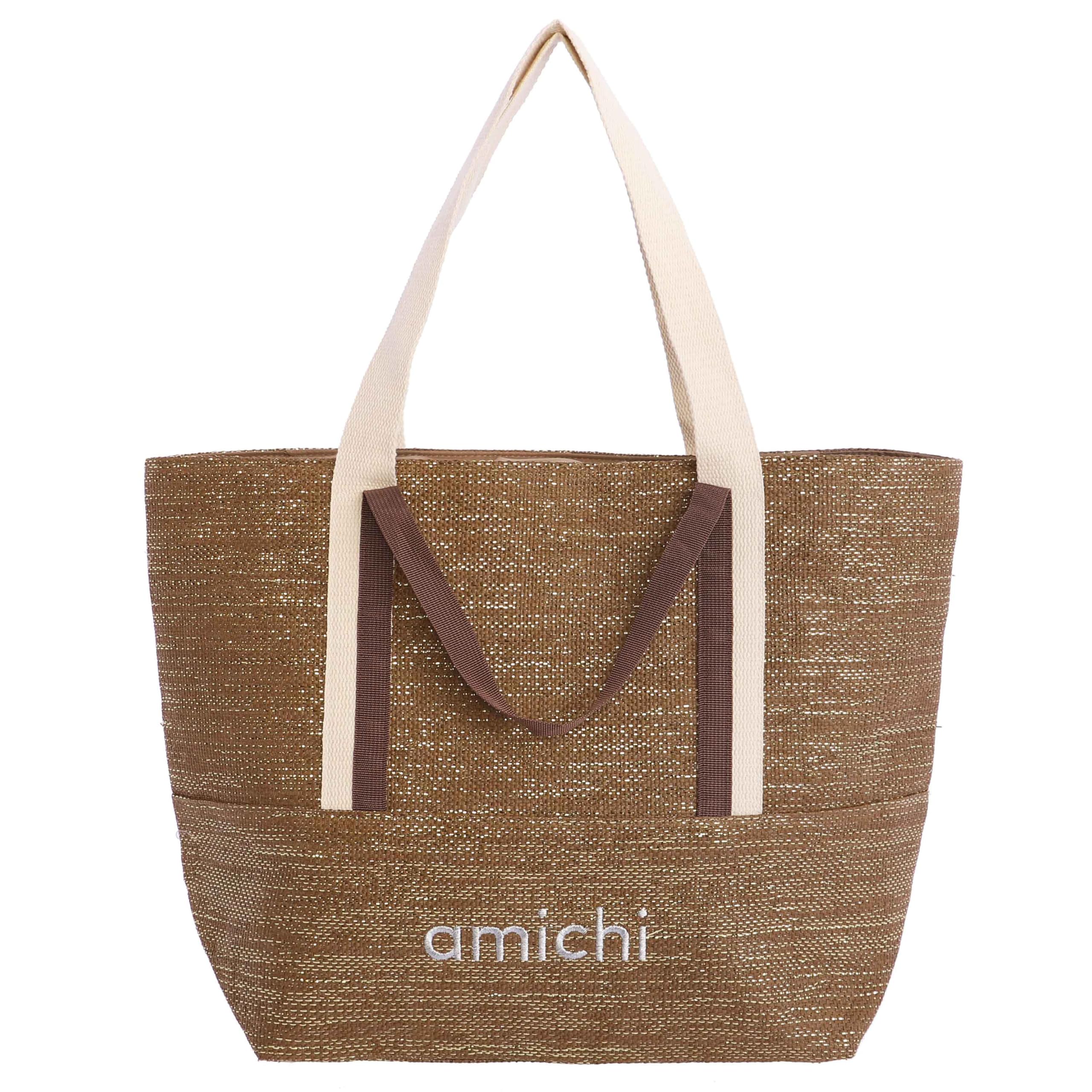 AMICHI - Bolso shopper mujer - Bolso mujer de rafia diseño artesanal para verano, Miramar