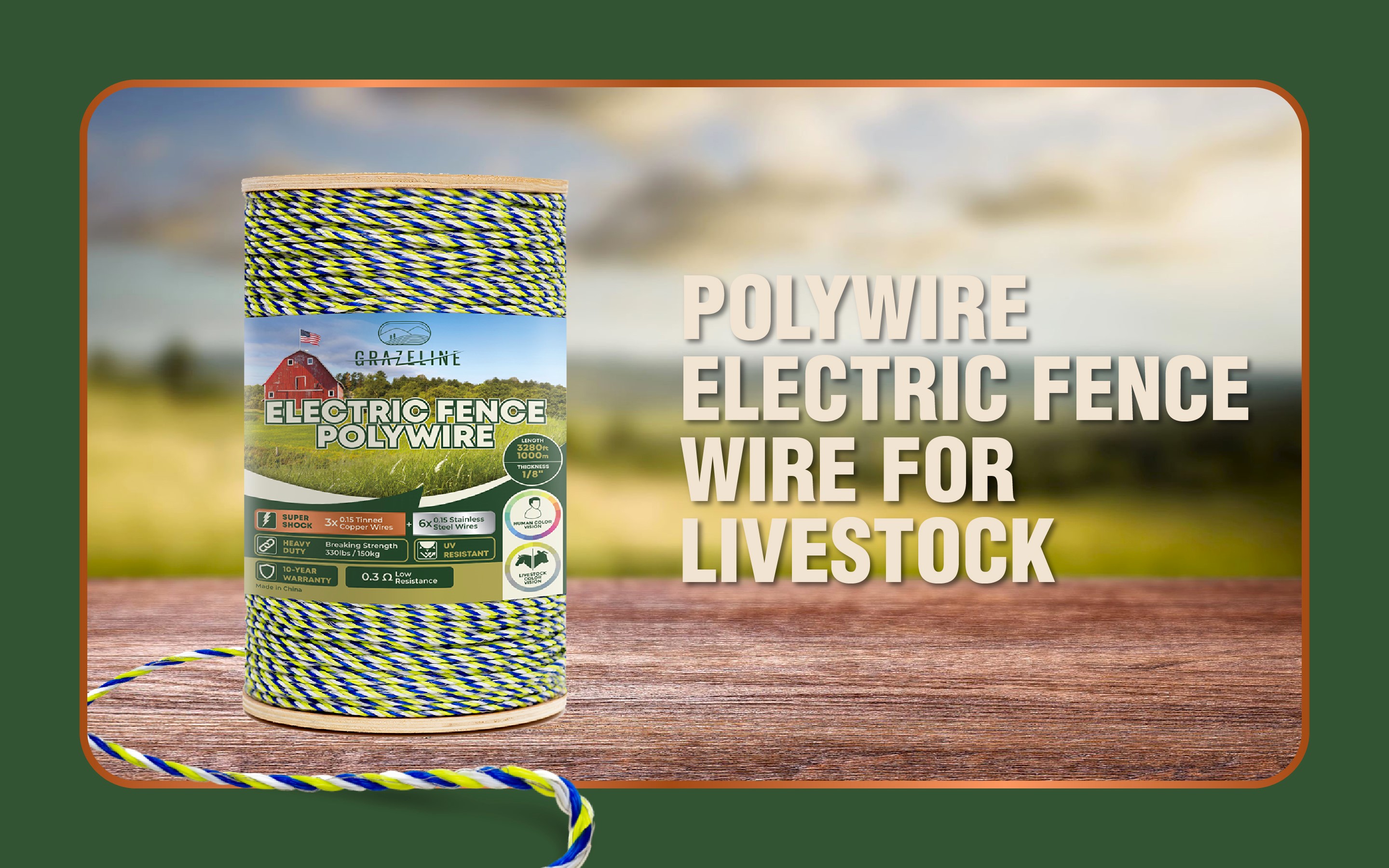 Image of Electric Fence Polywire 9-Strands 1 /8 inch 1000ft - Hot Wire 0.3 Ohm Resistance