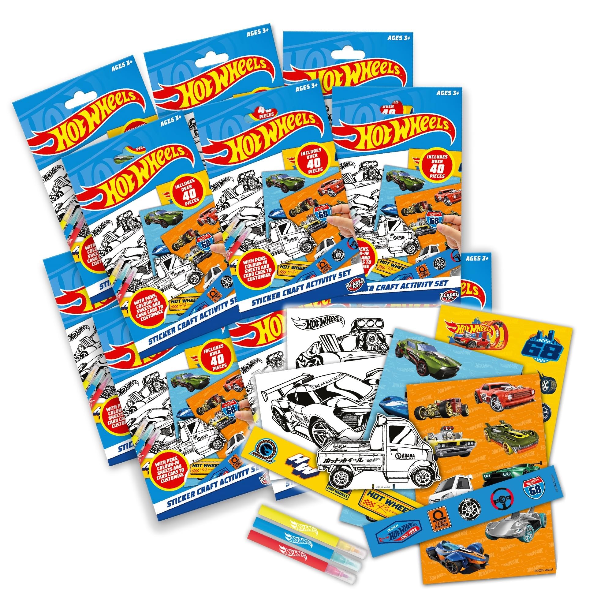 BLADEZ Hot Wheels Sticker Craft Activity Set - 40 Pieces, Paper Stickers, Cartoon Style, Car & Automobile Themed, Indoor Use, Perfect for Boys, Party Bags