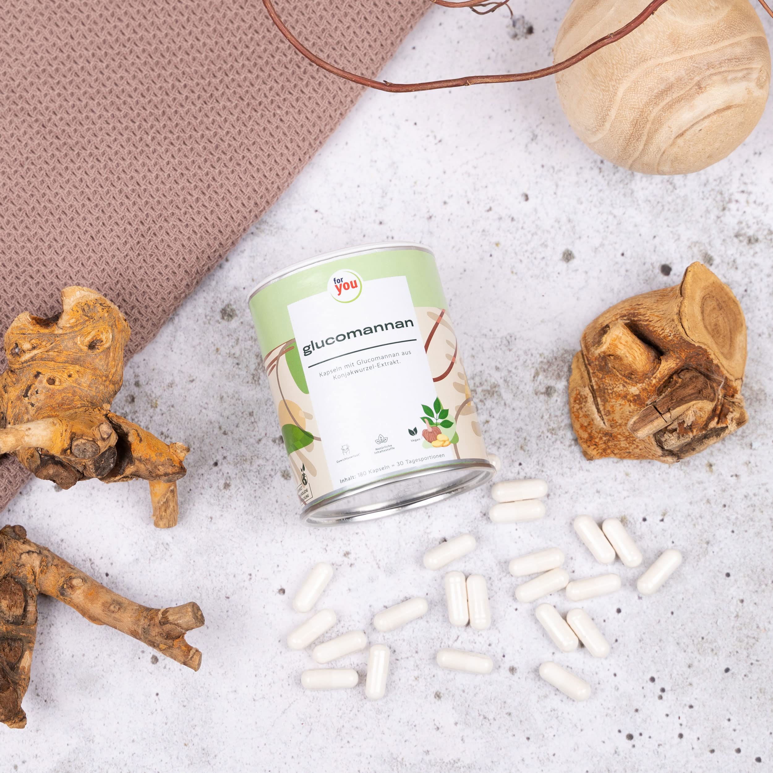 for you glucomannan Kapseln - 2x180 Kapseln Doppelpack 3000mg je Tagesdosis Glucomannan aus Konjakwurzel-Extrak - 95% standardisierten Glucomannangehalt - Sättigungskapseln hochdosiert - Abnehm Helfer