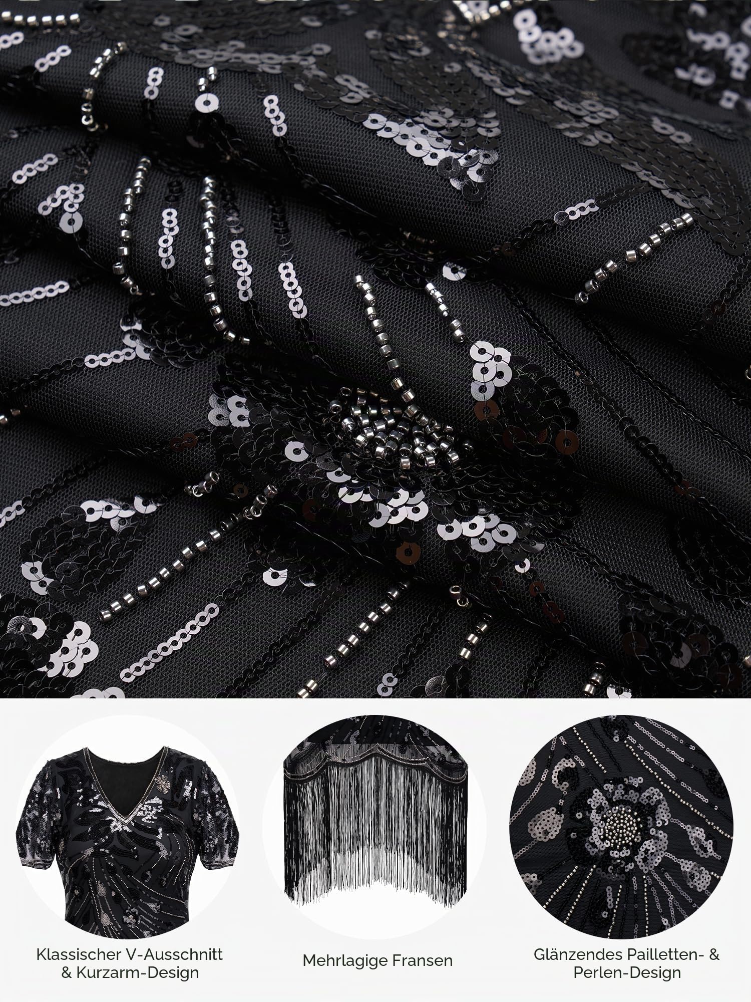YESSA 20er Jahre Kostüm Damen, Gatsby Kleid Damen mit 20er Jahre Kleid Accessoires, Charleston Flapper outfit