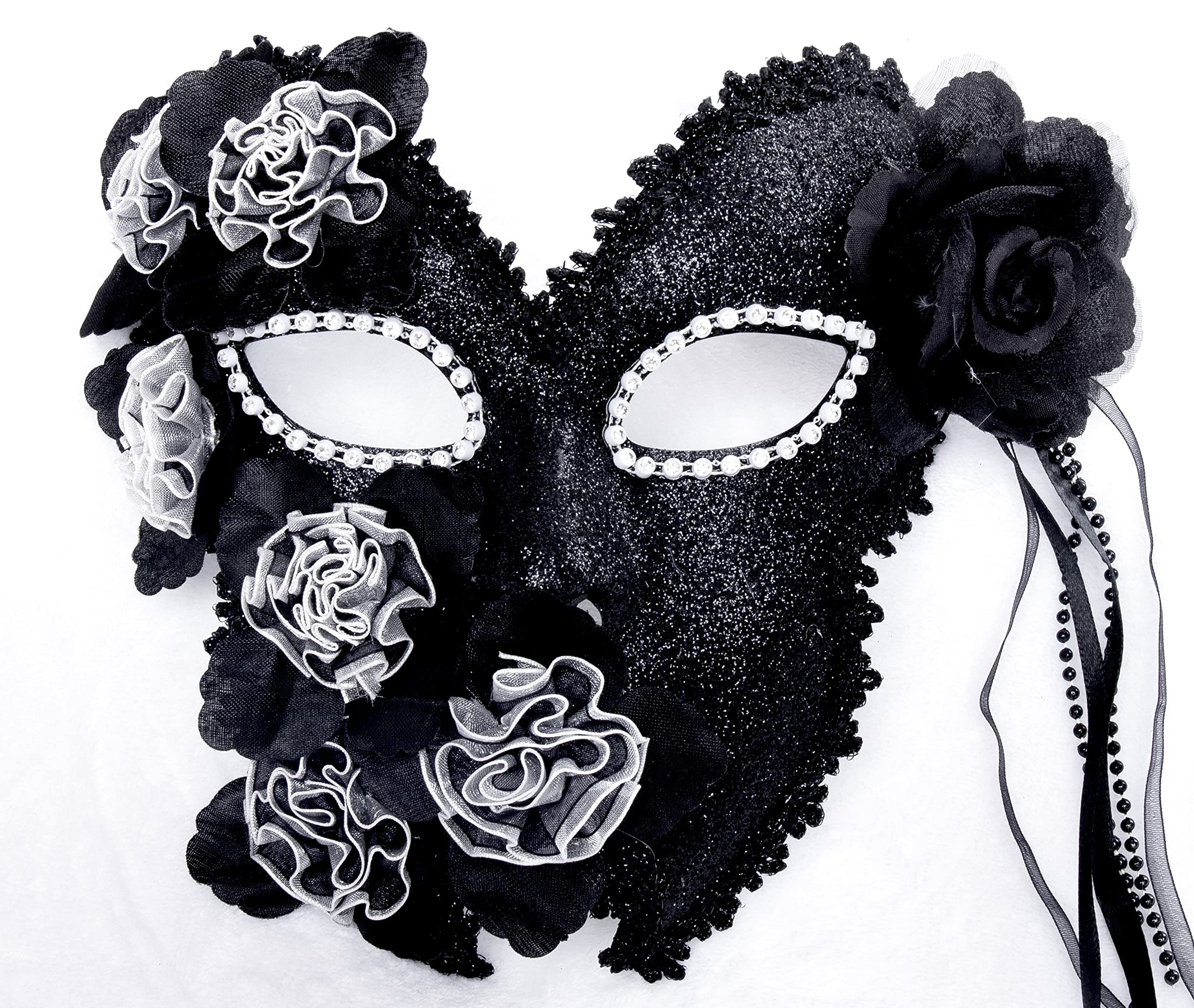 Halloweenowa maskarada maska wenecka kostium maska z piórami maska maskaradowa Halloween karnawał cosplay impreza maska na całą twarz (czarno-biała)