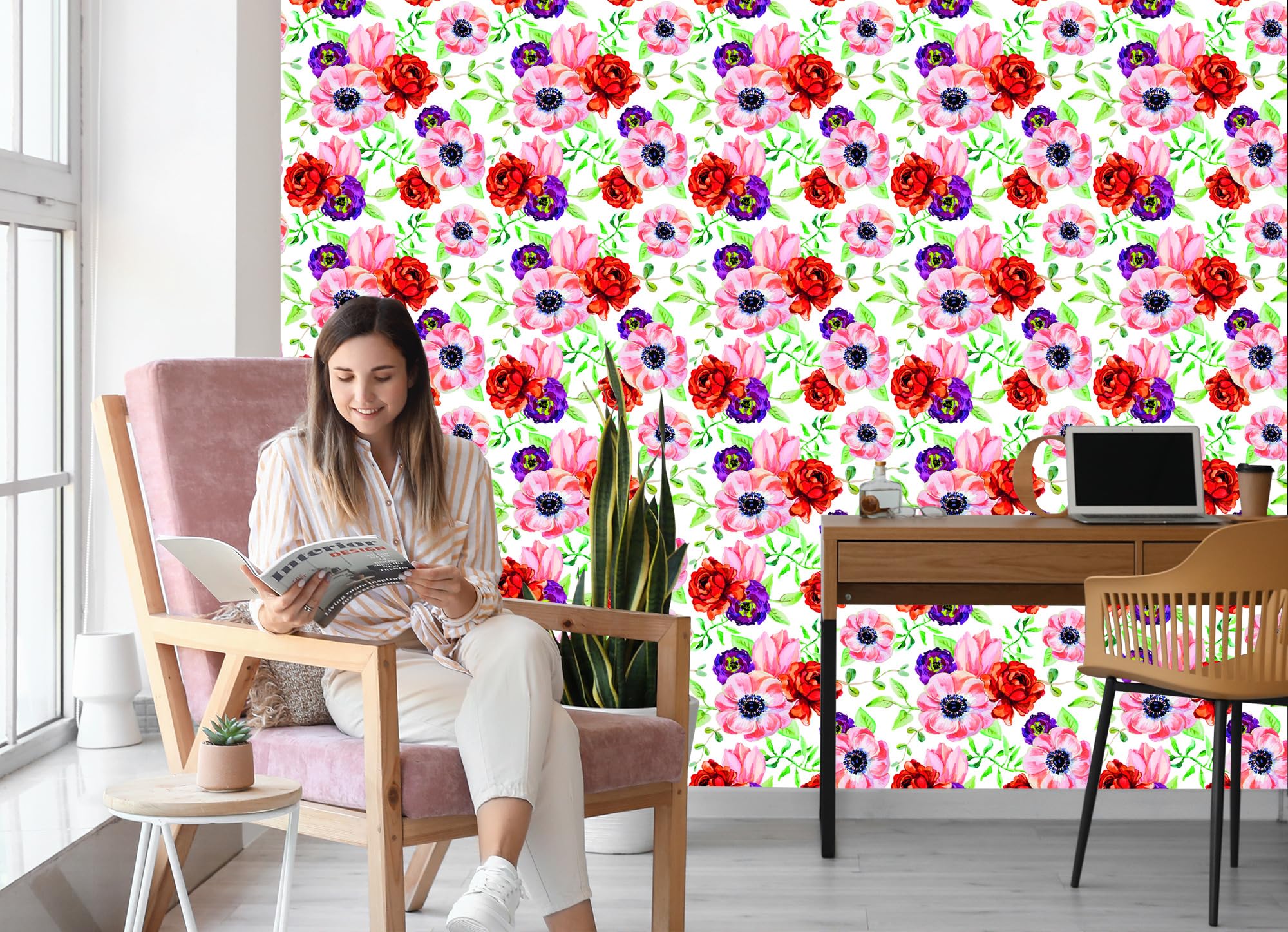 Vliestapete Bunte Ranunkeln 50 x 1000 cm | Ausdrucksstarke Bildgestaltung; Charaktervoller Raumschmuck; Harmonische Akzentfläche; Kleister im Set