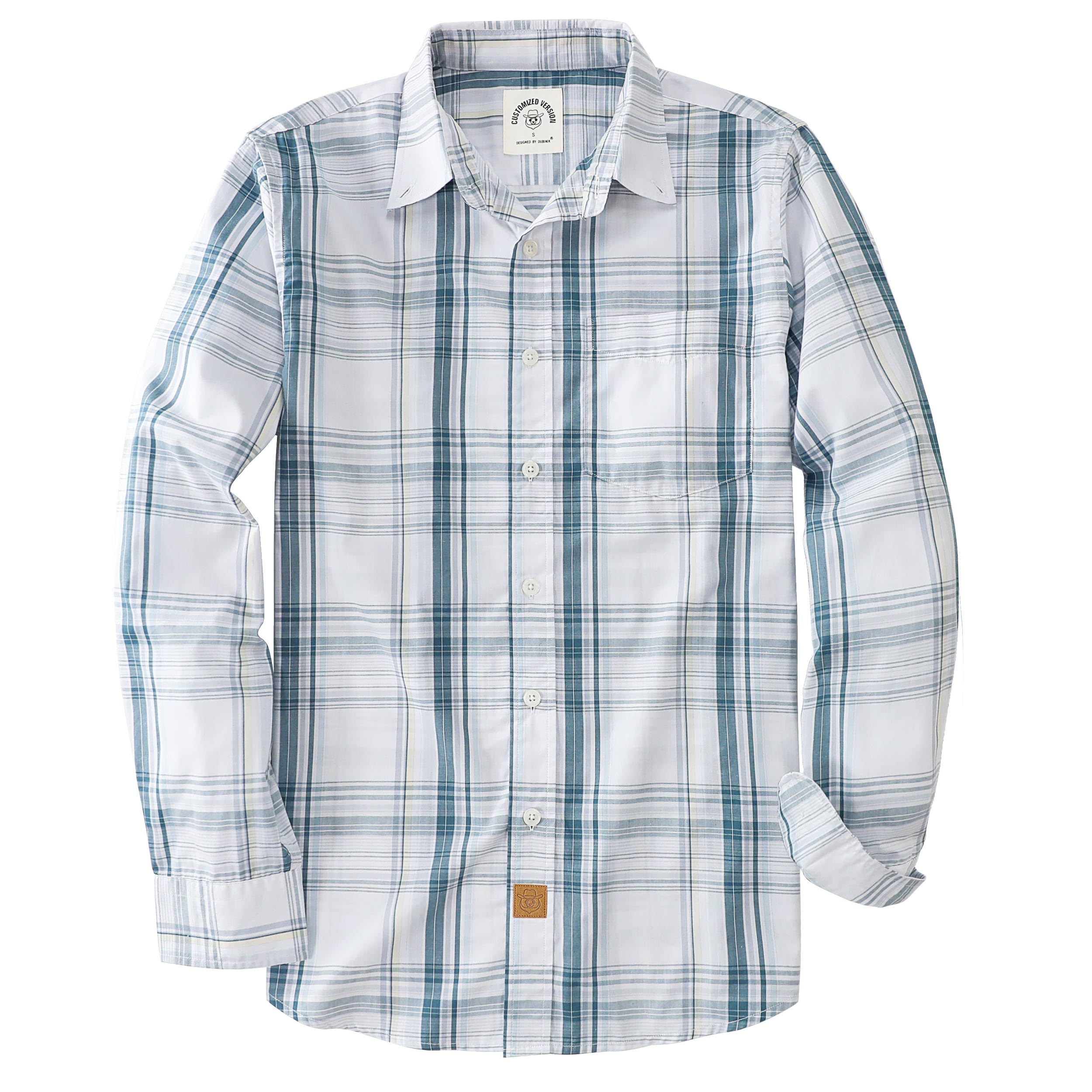 Dubinik Camisas Hombre Manga Larga Camisa Cuadros Hombre Elegantes Bolsillos Casual Retro Camisa Hombre Manga Larga
