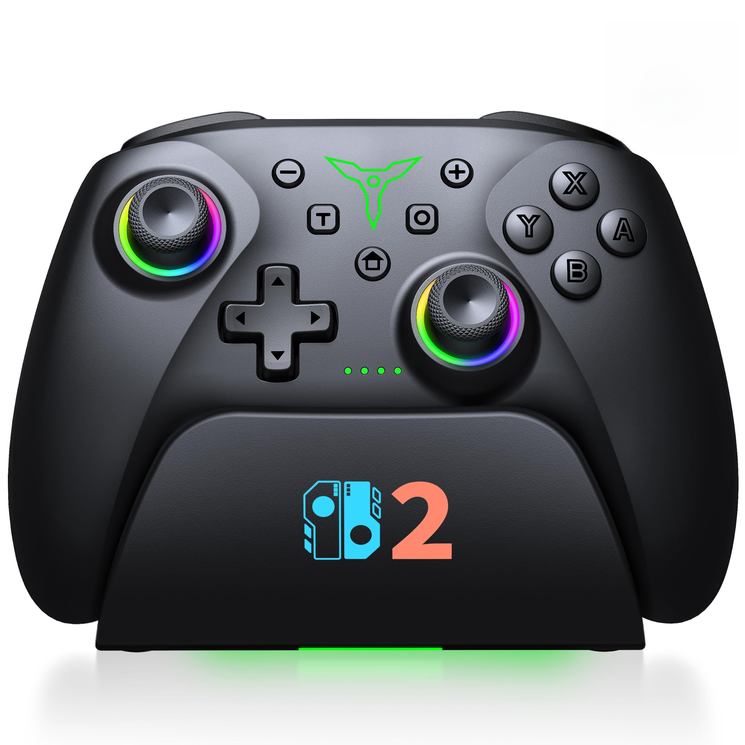 Switch 2 Controller per Nintendo Switch 2/Switch/OLED/Lite, Controller Switch Wireless con dock di ricarica, RGB Switch Pro Controller con effetto Hall, Macro, Turbo e vibrazione, nero