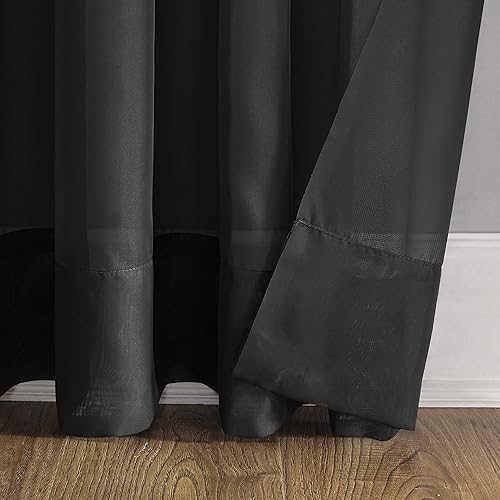 Miniatura 4 de No. 918 Emily - Cortina de gasa transparente con ojales, 59 x 63 pulgadas, color negro