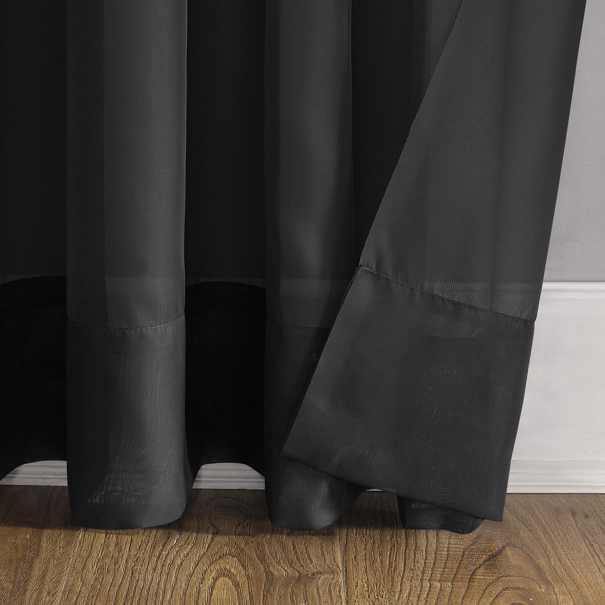 No. 918 Emily Sheer Voile Grommet Curtain Panel, 59" x 63", Black - Image 4