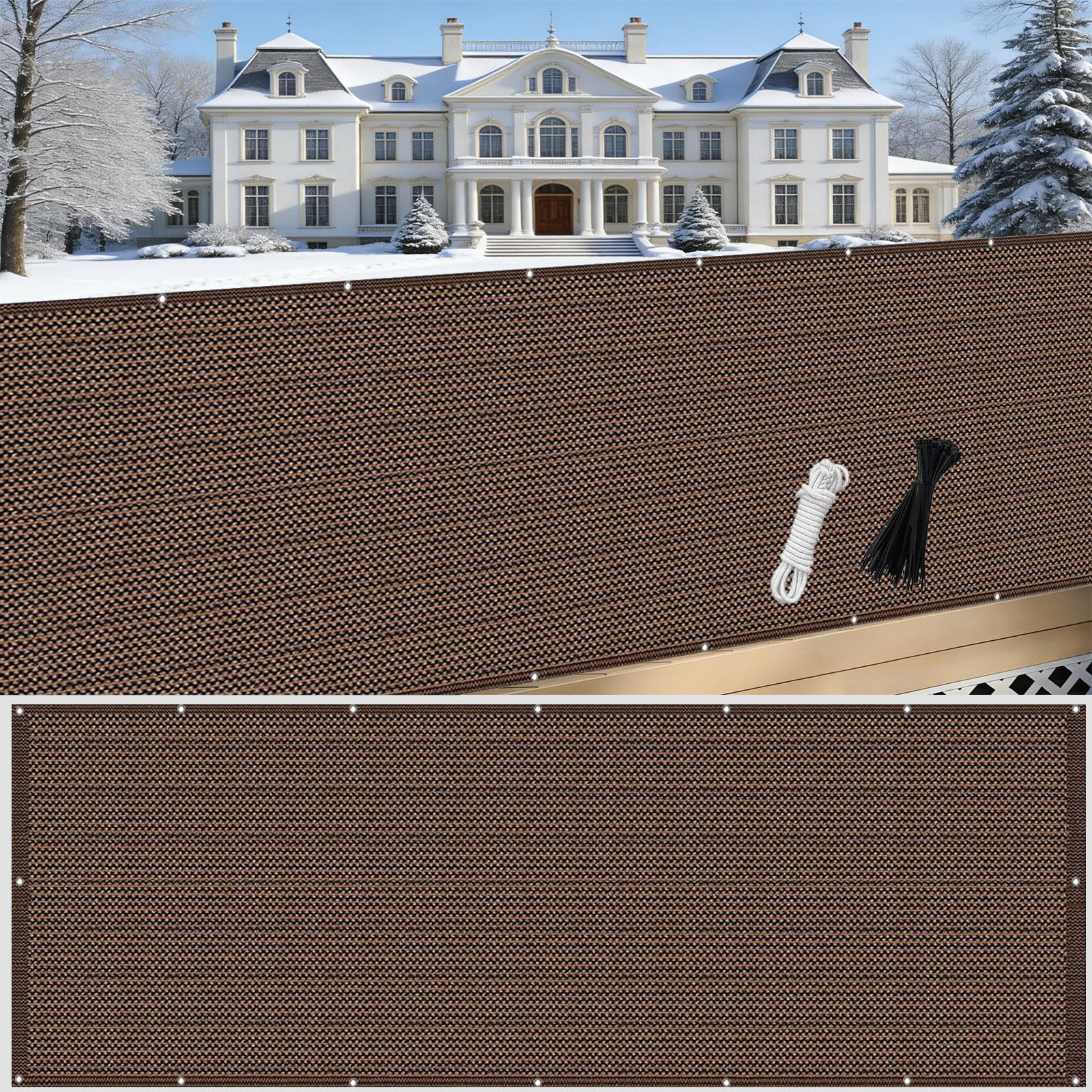 Balkon40 x 100 cm, resistente al viento, HDPE transpirable, protección solar opaca con ojales y lazos, barrera de privacidad para exteriores, color marrón