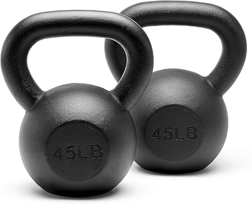 Miniatura 18 de Juego de pesas rusas de hierro fundido sólido con recubrimiento en polvo, 5, 10, 15, 20, 25, 30, 35, 40, 45 libras, todas las combinaciones V-negro