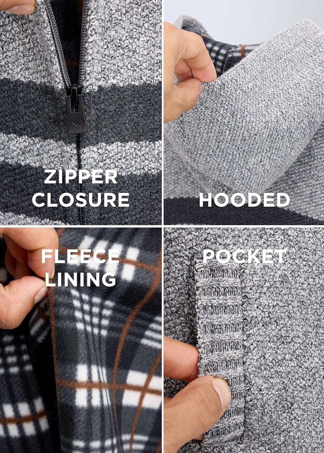 X RAY Boys (6-12) Full Zip Fleece Flannel Lining Sweater with Hood, Kids Knit Sweater for Spring, Fall and Winter - Image 2