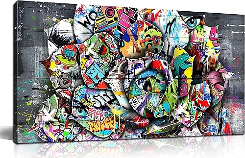 SIXTTART Decoración floral de pared  Banksy  Arte de pared de graffiti para sala de estar, listo para colgar, tamaño 40 x 20 pulgadas