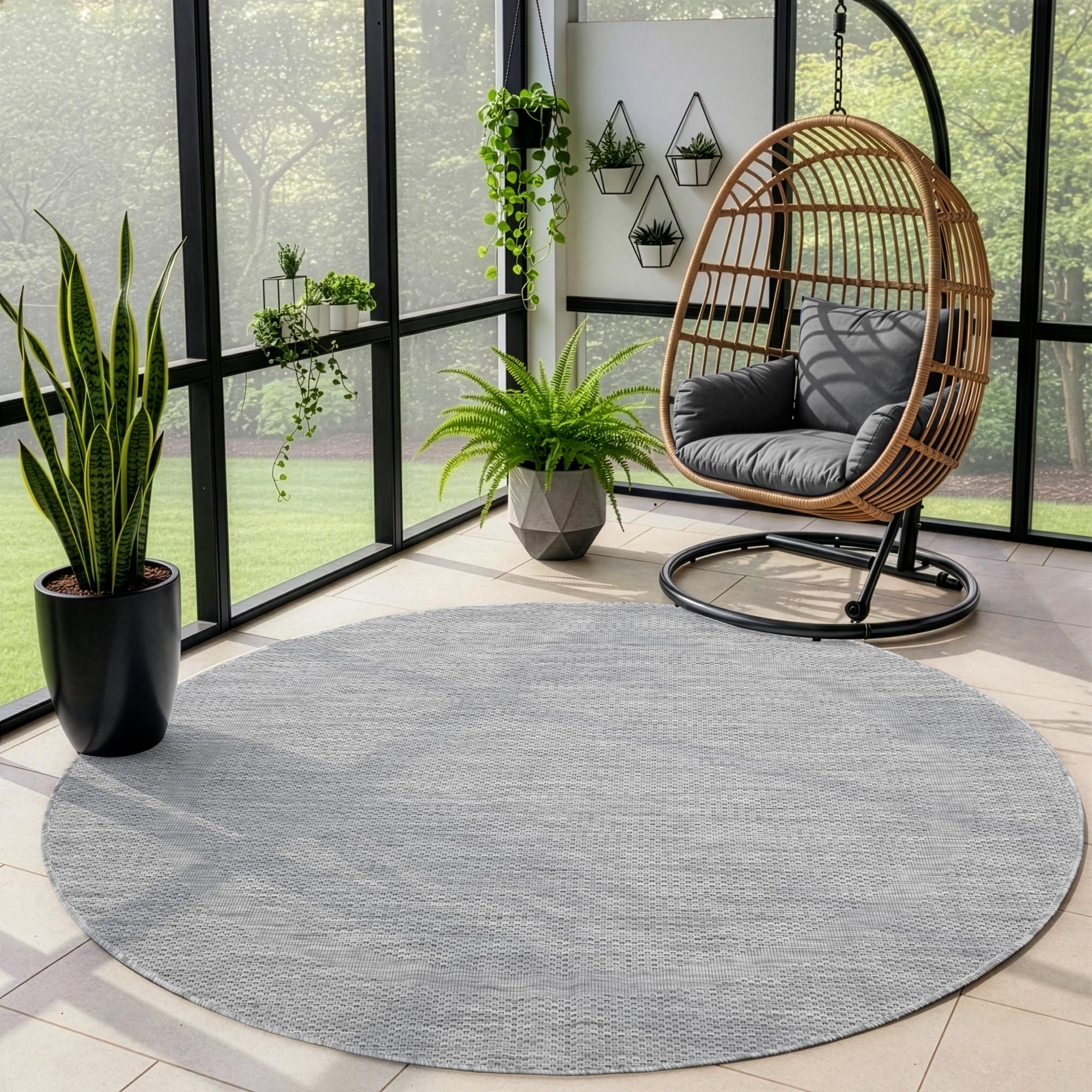 Outdoor Teppich Wetterfest Einfarbiges Design Terrasse Balkon Teppich Rund Küche Garten Sisal-Look Küchenteppich Läufer Flur
