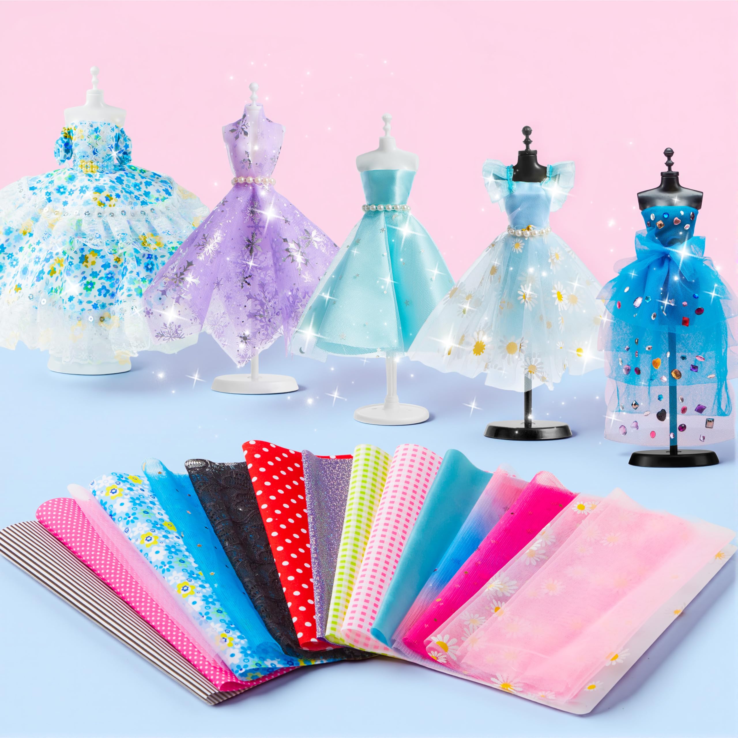 Klever Kits 400+ Stücke Modedesign Mädchen,Fashion Design Basteln Mädchen Nähset Set mit 3 Mannequins,Geschenke Mädchen 8 9 10 11 12+Jahre,Kreativ Set Bastelset für Kinder ab 8+ Jahre
