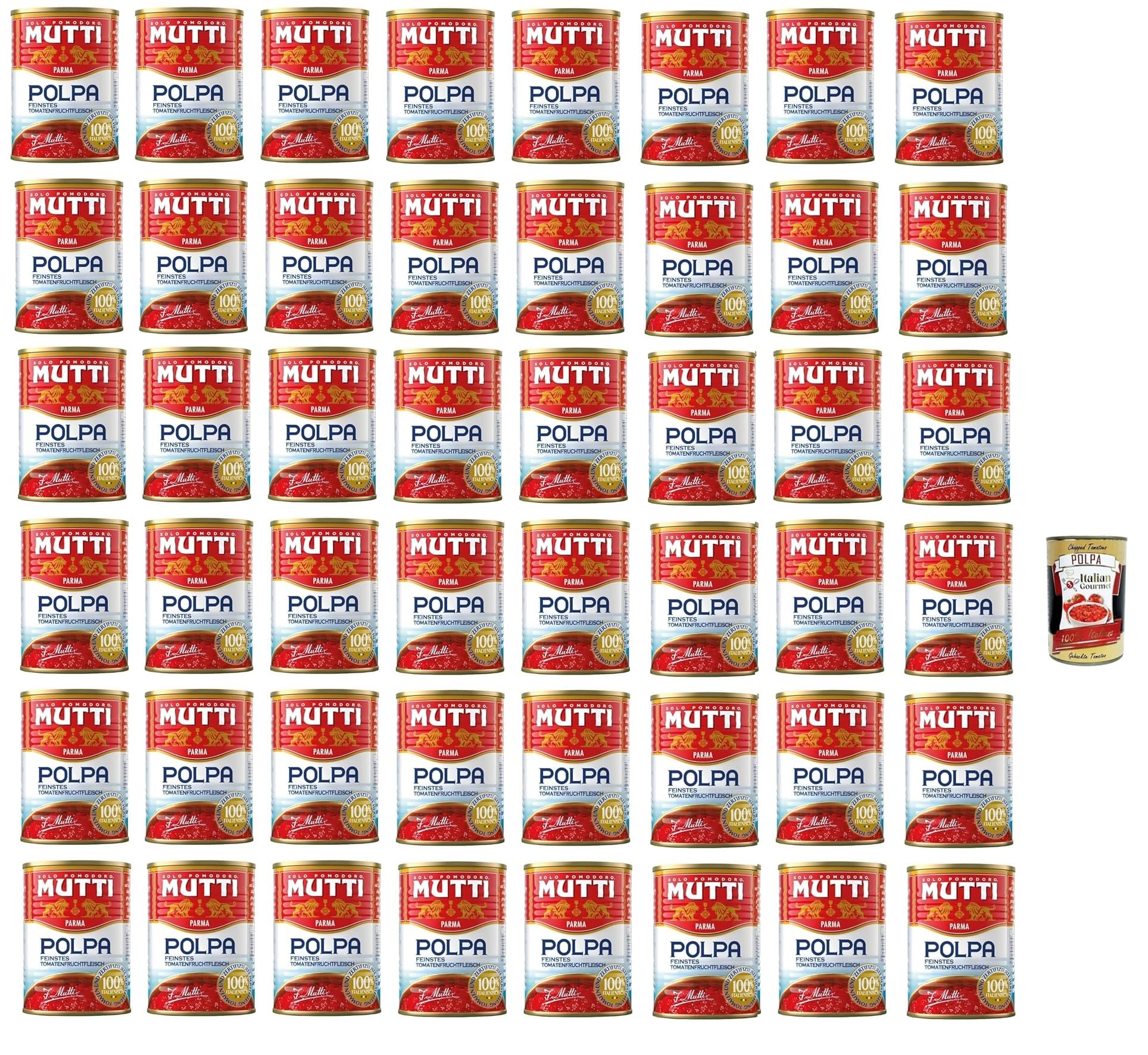 Mutti Polpa 400g Feinstes Tomatenfruchtfleisch in Stücken 100% italienische Tomaten aus Parma 48er Pack