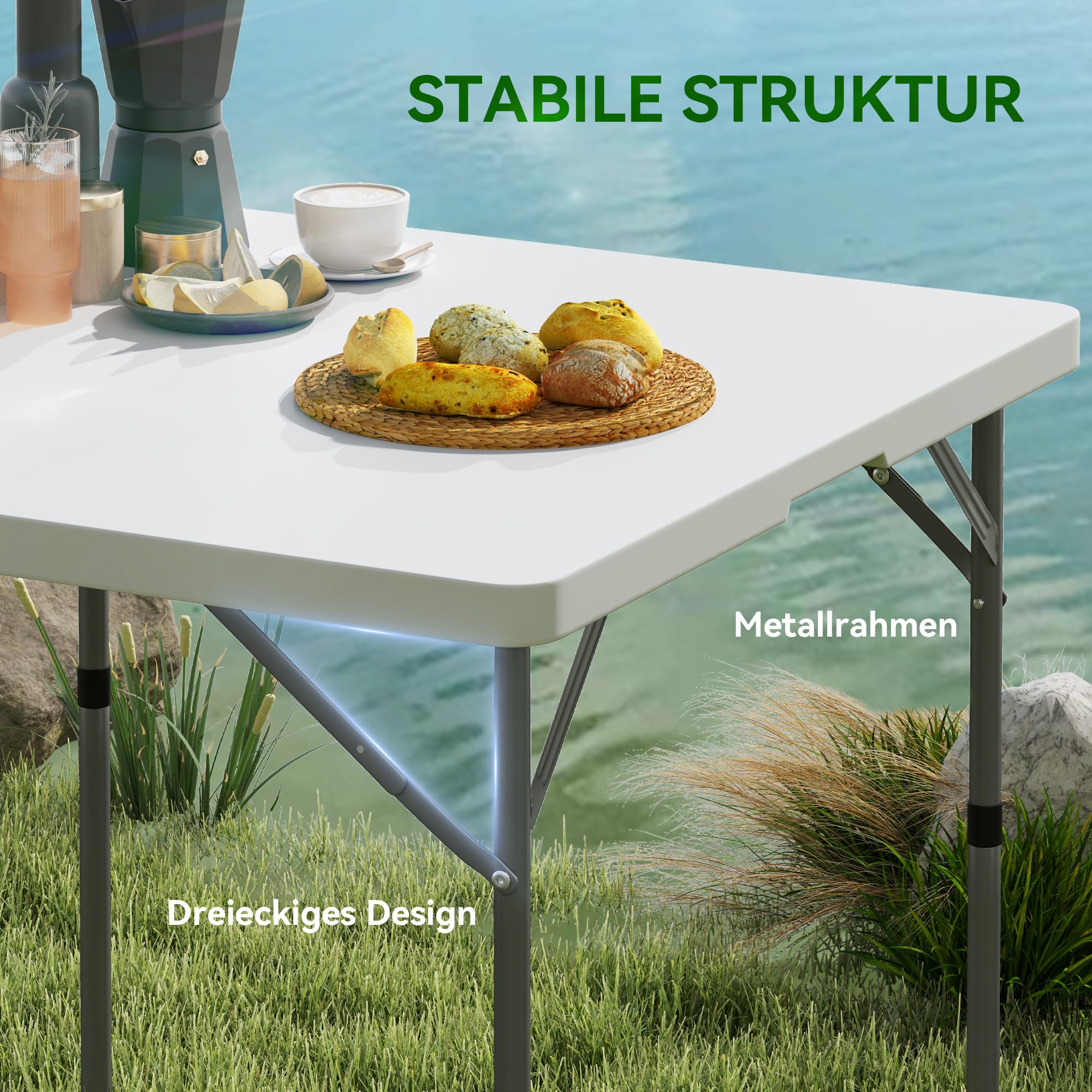 Outsunny Stół campingowy składany regulowany wysokość 86 x 86 cm biały | Stół ogrodowy, stół wielofunkcyjny, stół pomocniczy, do ogrodu, tarasu, balkonu, campingu, pikniku