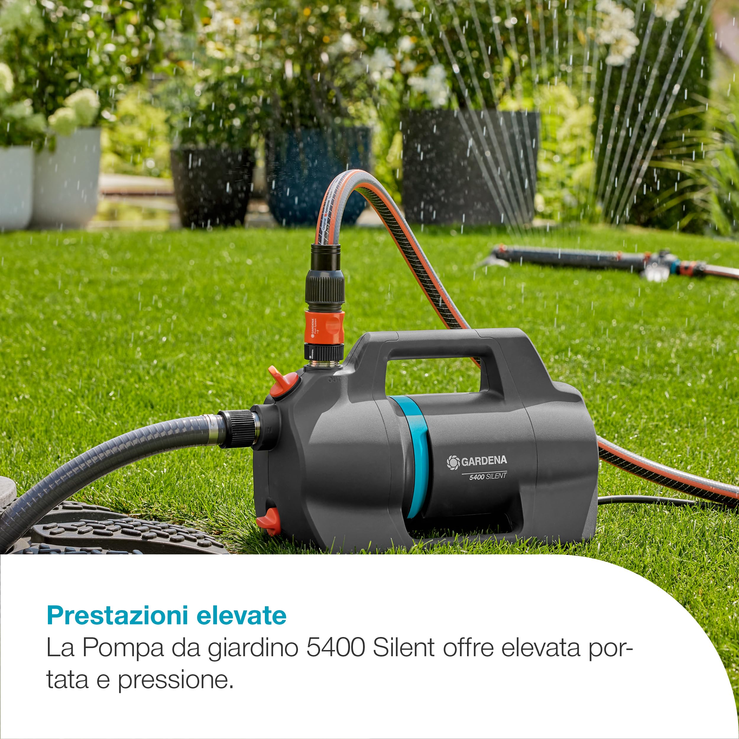 Gardena Pompa da Giardino 5400 Silent Pompe: 26% di portata in più a parità di consumo energetico rispetto al modello precedente*, Funzionamento silenzioso (9086-20 9086-61)