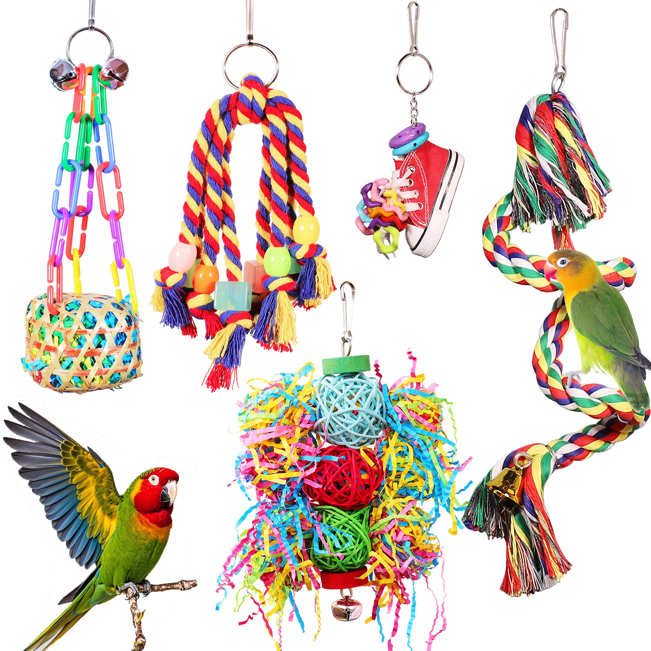 Bird Toys for Parakeet?ESRISE Parrot Conure Chewing Shredding Foraging Toys with Rope Perch, Bird Cage Accessories for Cockatiel Budgies Lovebird