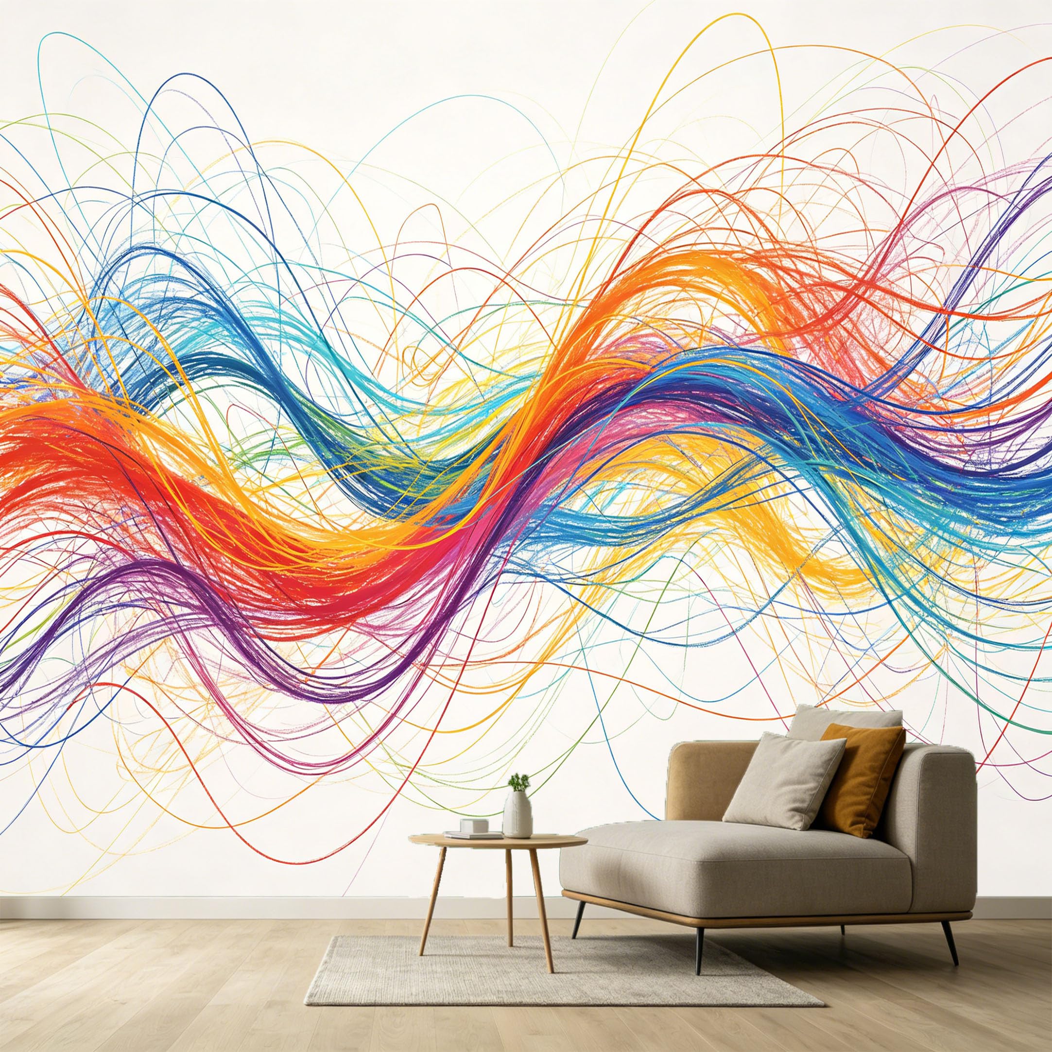Custom Size Wall Murals Abstract Lines Modern Contemporary Geometric Flowing Colorful Strokes SelfAdhesive Wall Fabric Removable Large Wallpaper for Photo Living Room