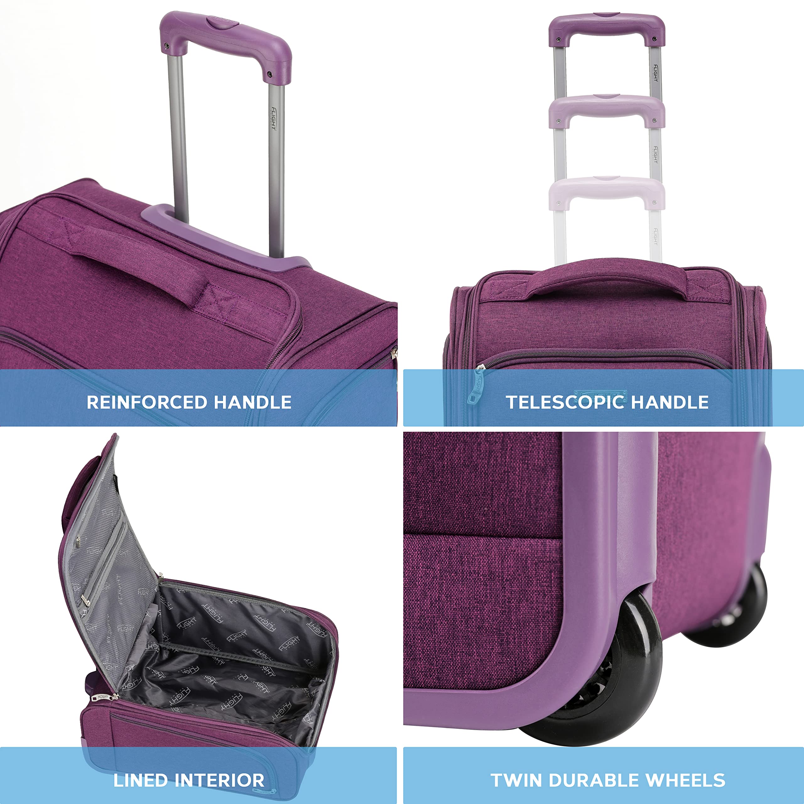 Flight Knight easyJet Underseat Carry On Non Priority Approved Hand Luggage Case - 2 Wheels - Ultra Lightweight Durable Soft Case Textile Cabin Suitcase 42x35x20cm