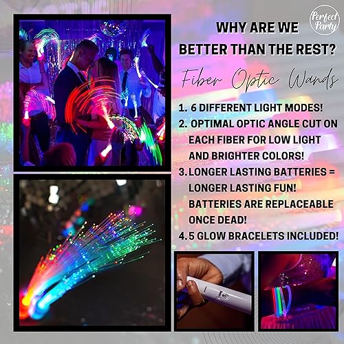 Miniatura 7 de Perfect Party Varita de fibra óptica, varitas brillantes para fiestas, juego de luces de neón que cambian de color, juego de pulseras y 15 varitas
